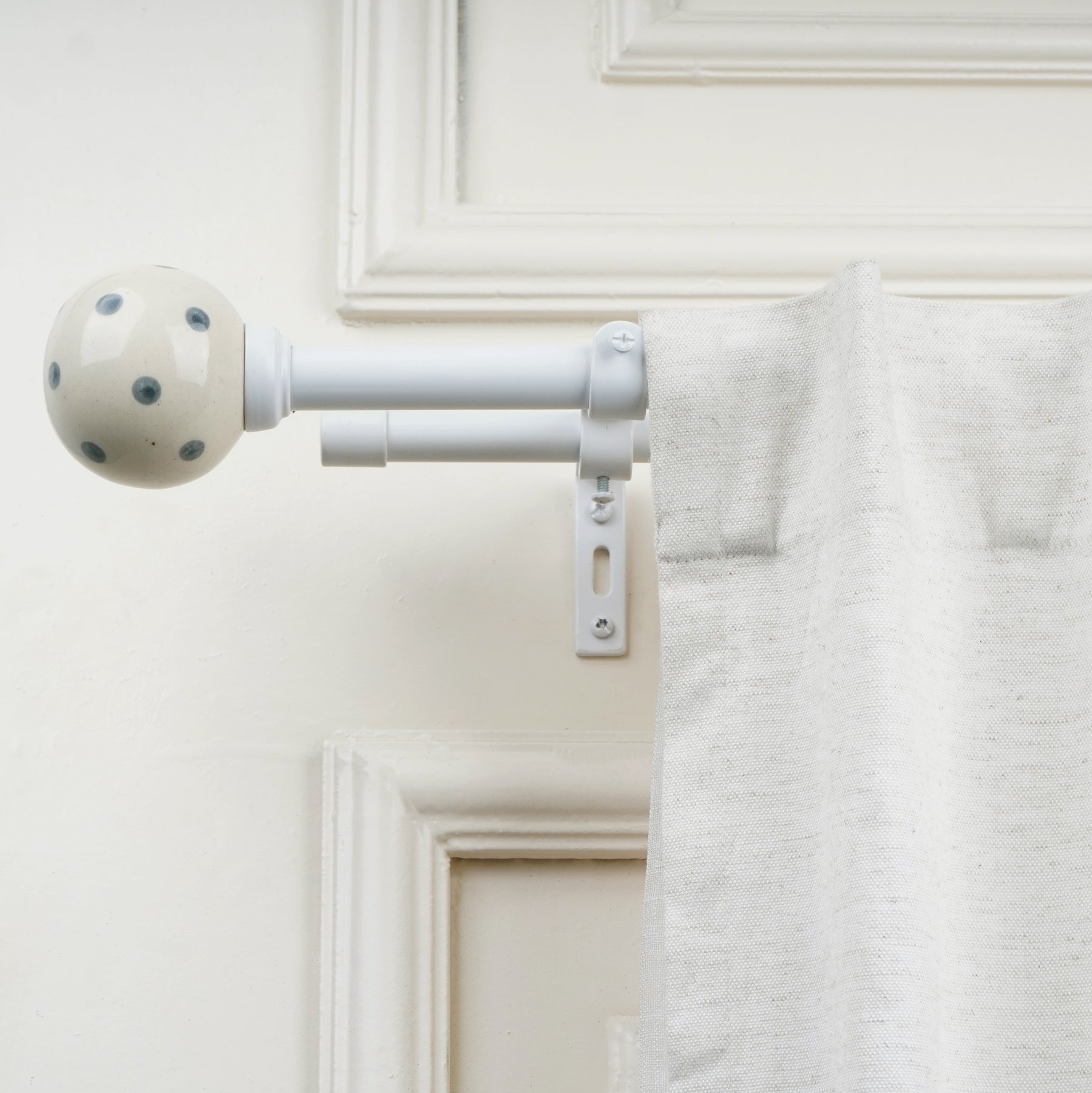 Double Curtain Pole | White | Extendable & Adjustable | 28-144 Inch | Ceramic Ball Finials-0