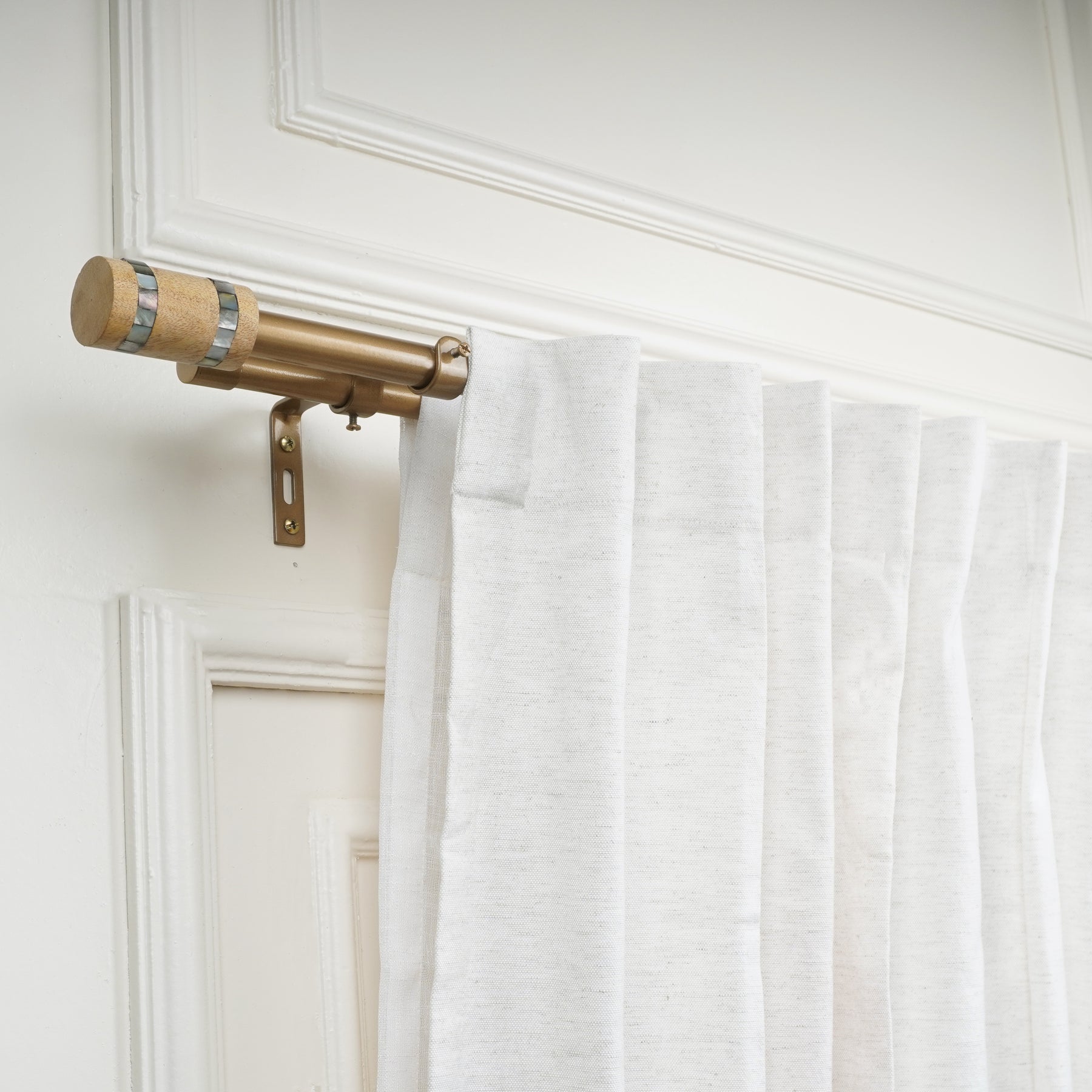 Gold Double Curtain Pole | Extendable & Adjustable | Wooden Cylindrical Finials | 28-144 Inch-2