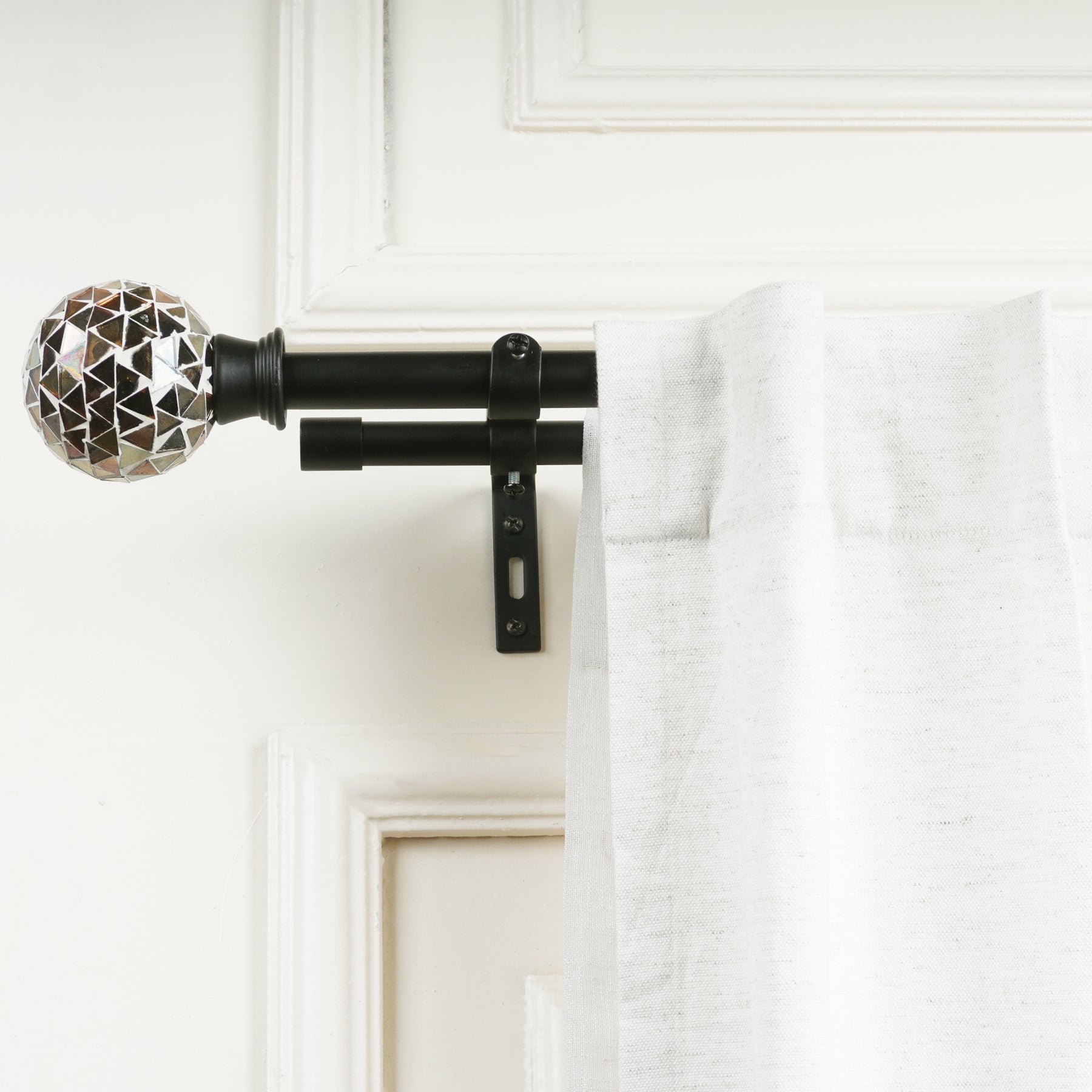 Double Curtain Pole | Extendable & Adjustable | 28-144 Inch | Glass Ball Finials | Black-0