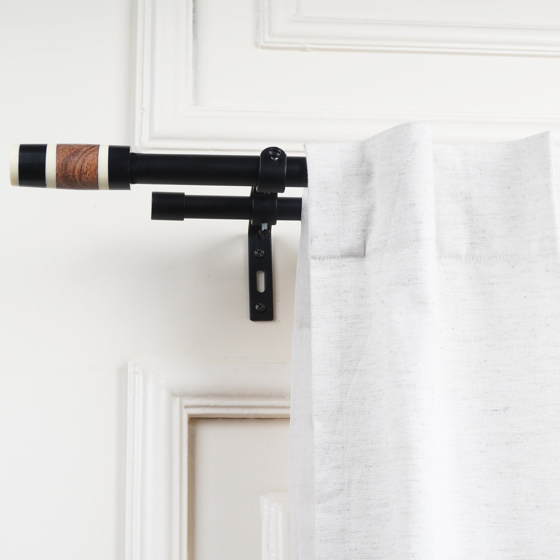 Double Curtain Pole | Black | Extendable & Adjustable | 28-144 Inch | Modern Cylindrical Finials-1