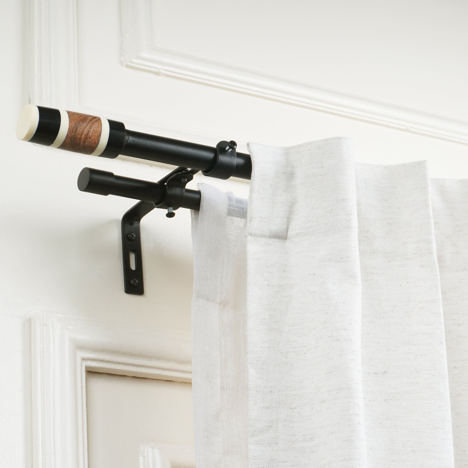 Double Curtain Pole | Black | Extendable & Adjustable | 28-144 Inch | Modern Cylindrical Finials-2