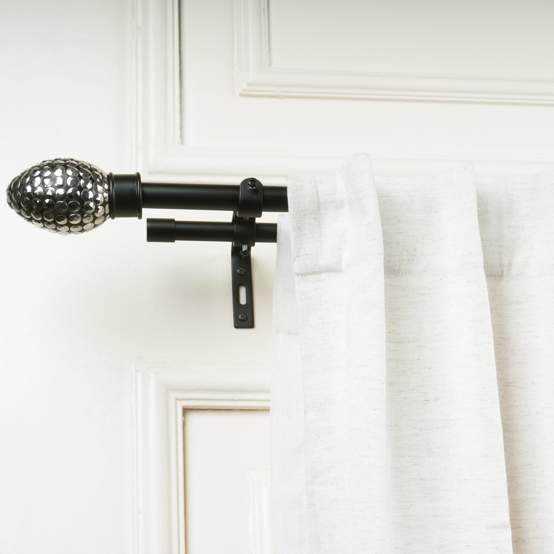 Double Curtain Pole | Black Nickel | Extendable & Adjustable | 28-144 Inch | Includes Finials-0