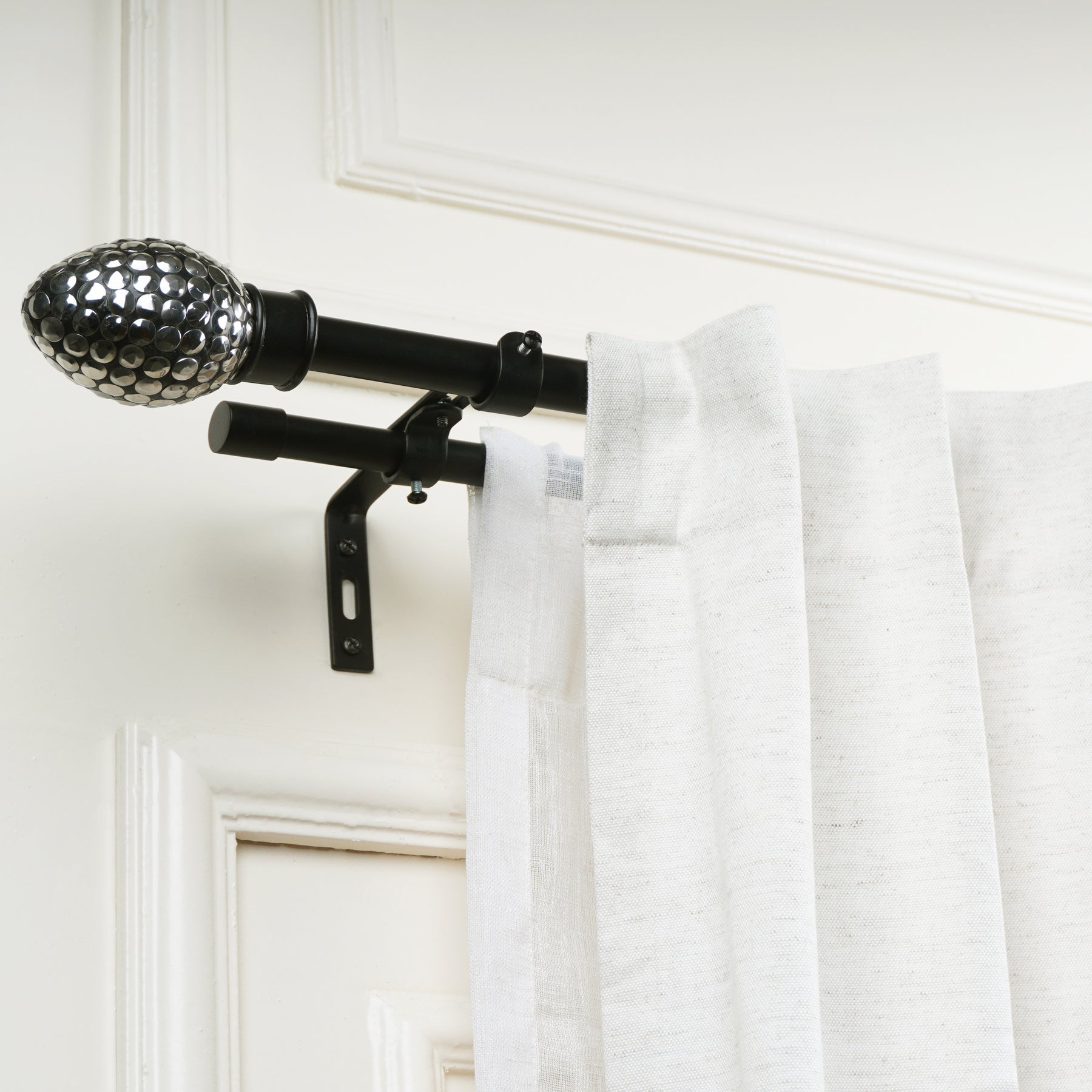 Double Curtain Pole | Black Nickel | Extendable & Adjustable | 28-144 Inch | Includes Finials-1