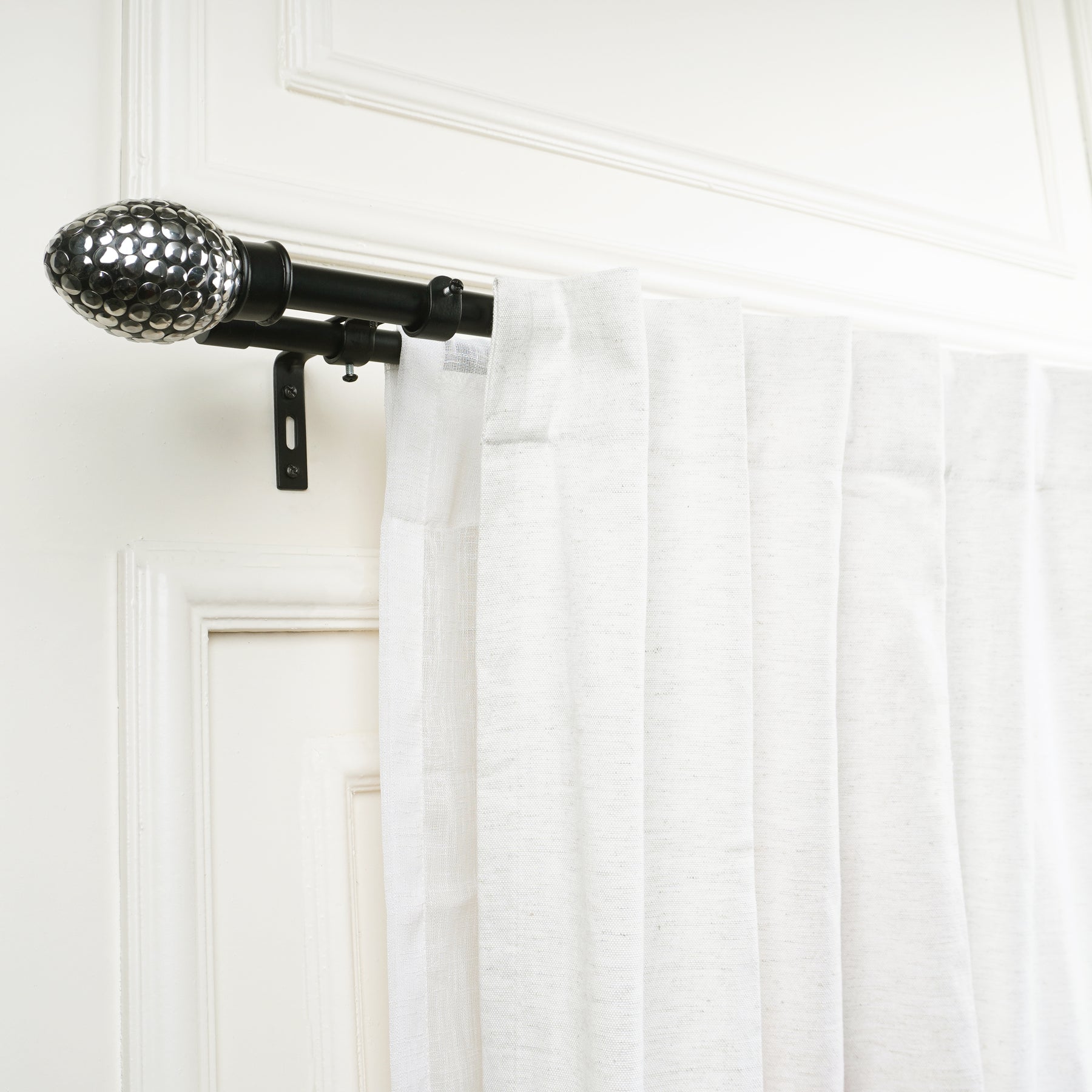 Double Curtain Pole | Black Nickel | Extendable & Adjustable | 28-144 Inch | Includes Finials-2