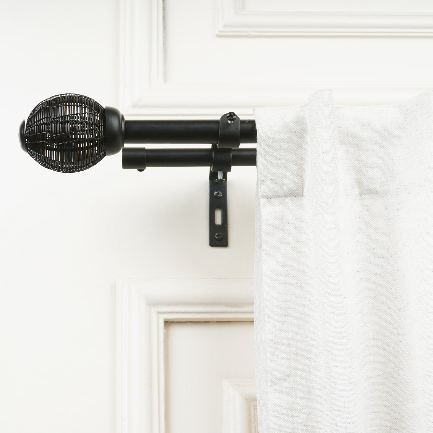 Double Curtain Pole | Matt Black | Extendable & Adjustable | 28-144 Inch | Includes Ball Finials-0