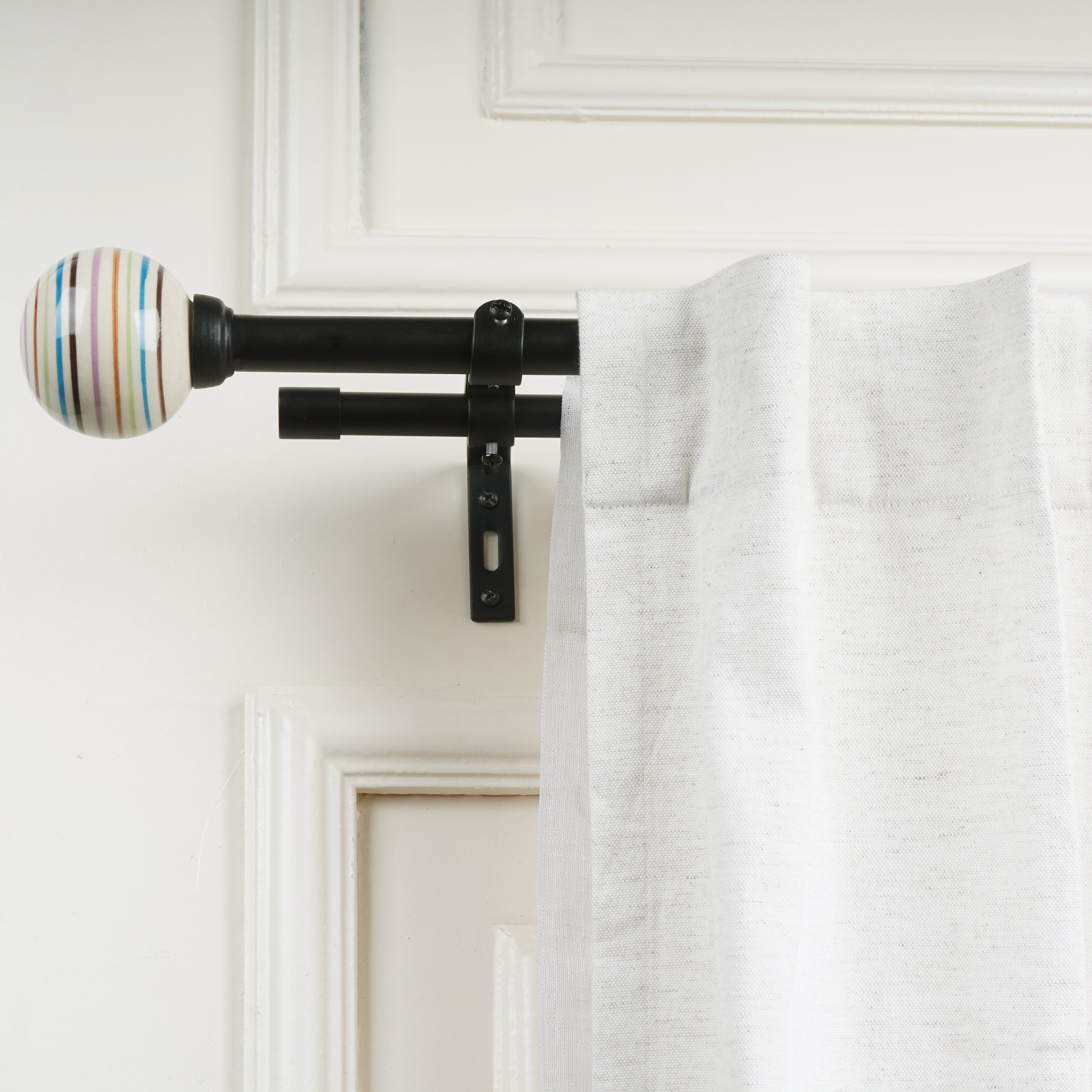 Black Metal Double Curtain Rod | Colorful Ball Finials | Extendable-1