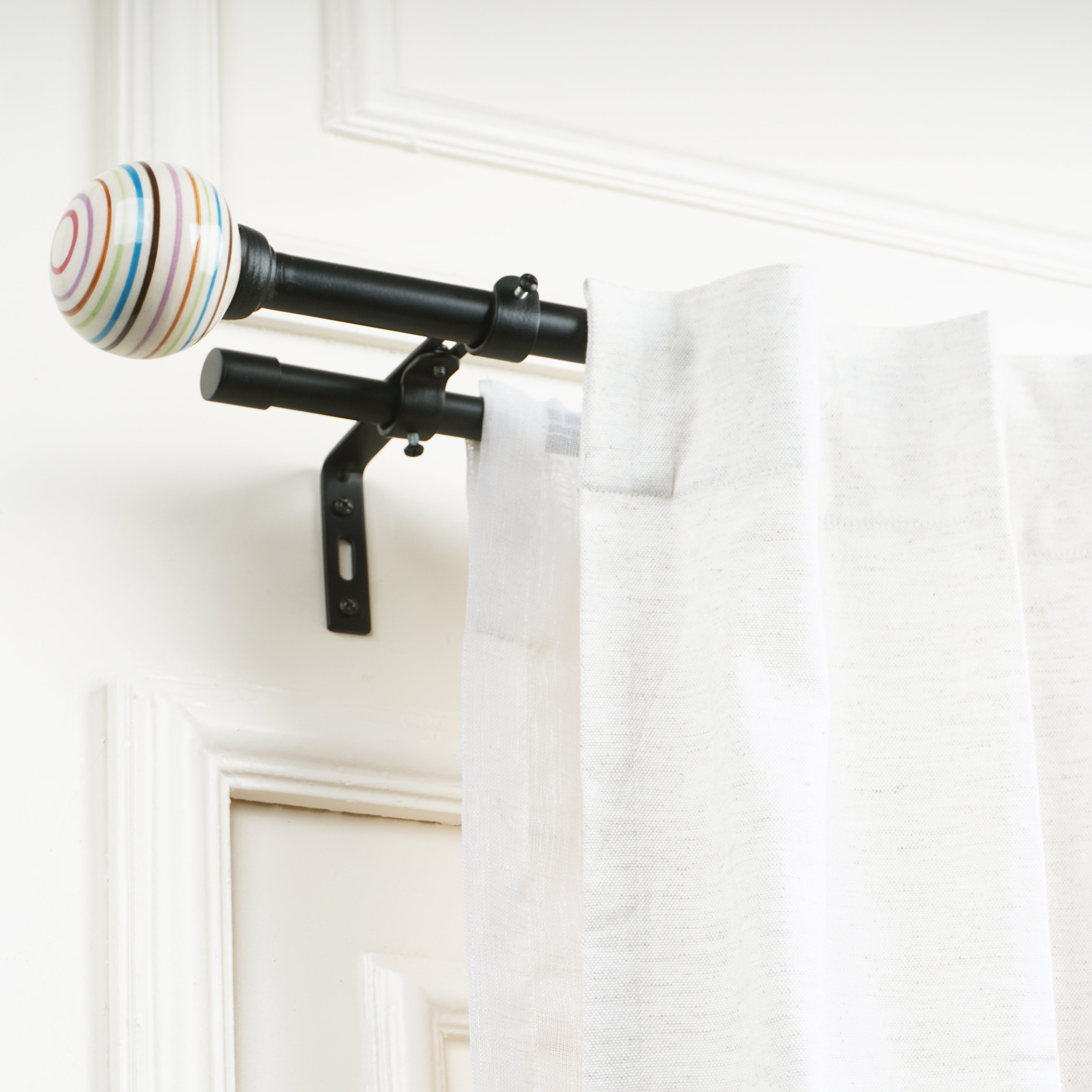 Black Metal Double Curtain Rod | Colorful Ball Finials | Extendable-0