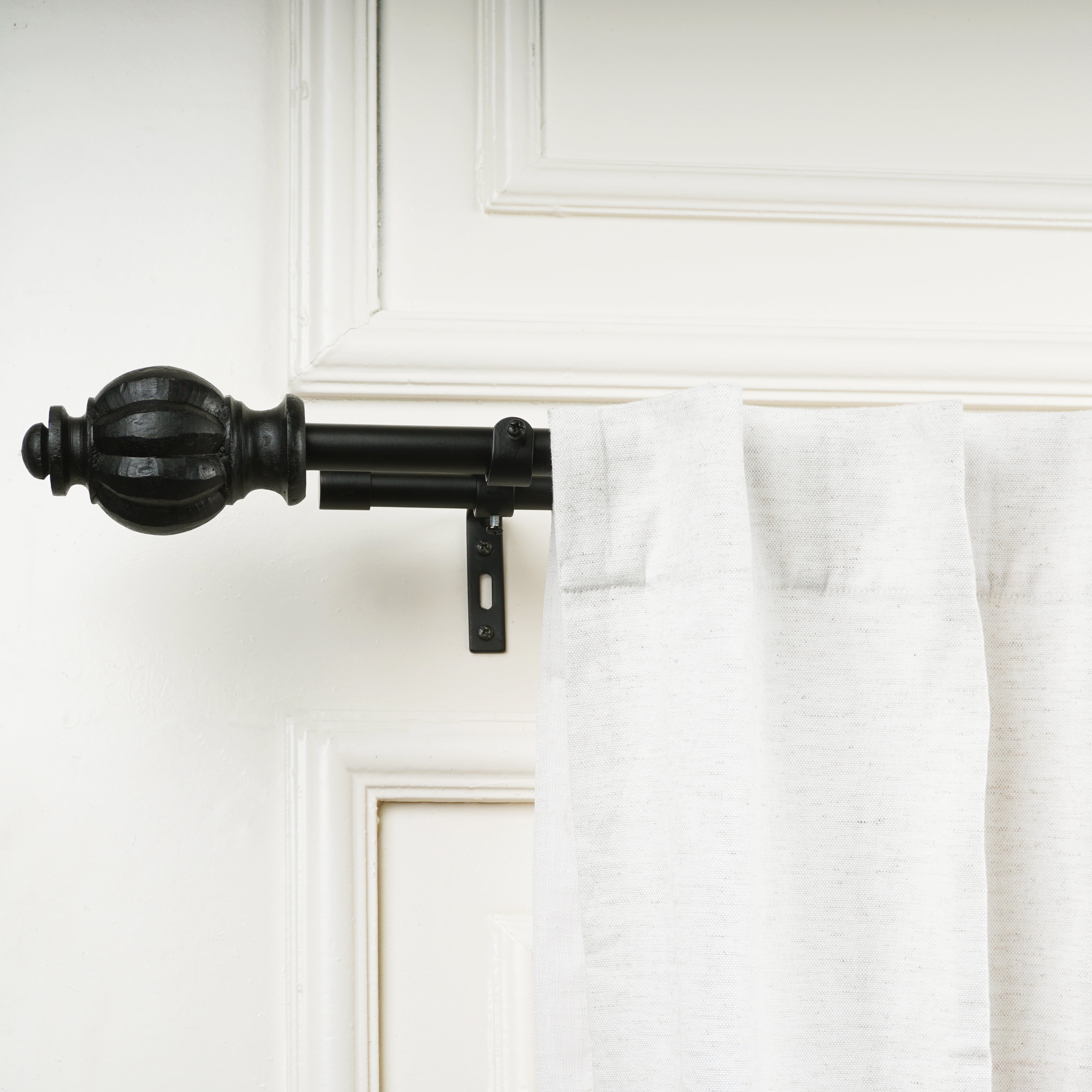 Double Curtain Pole | Black | Extendable & Adjustable | 28-144 Inch | Includes Finials-0