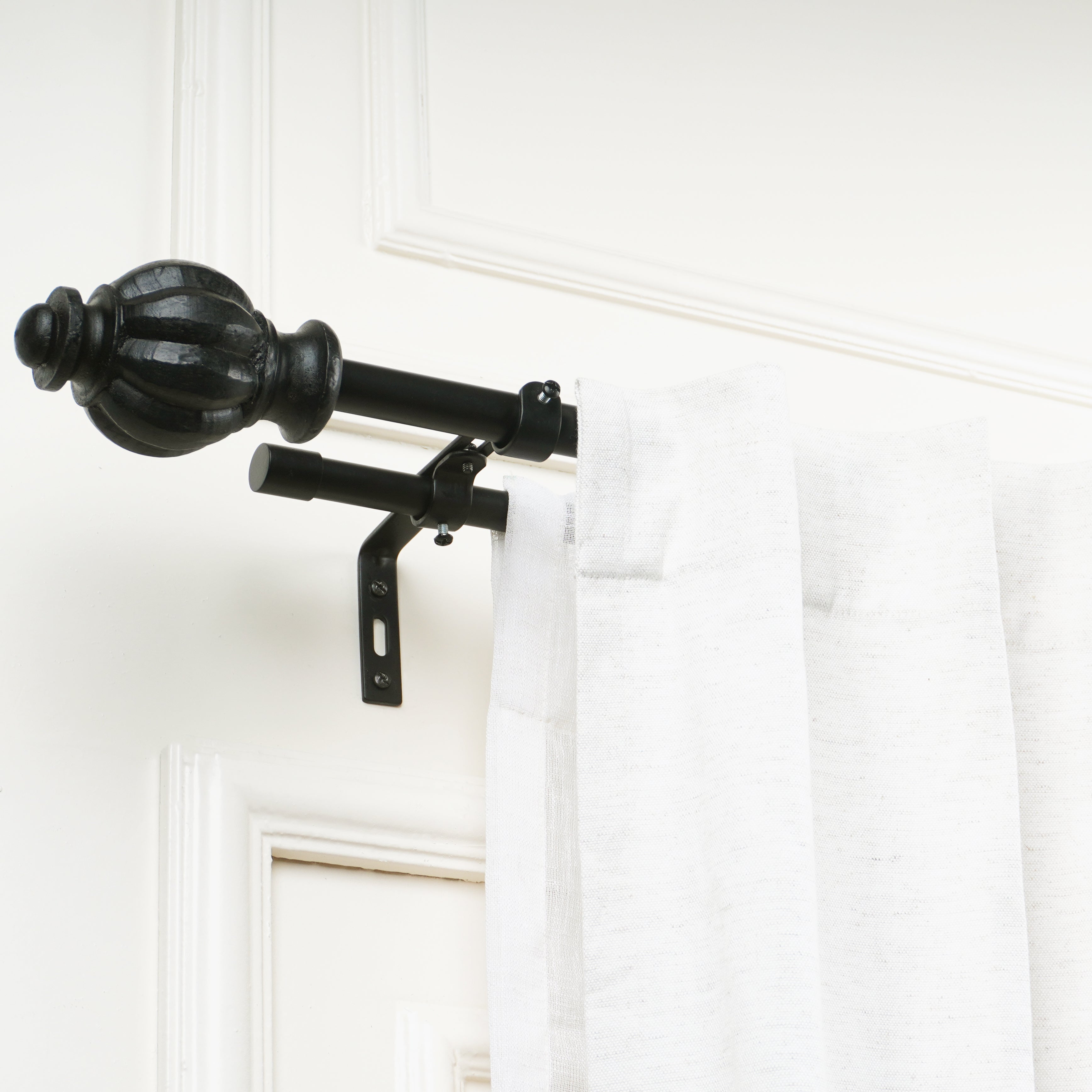Double Curtain Pole | Black | Extendable & Adjustable | 28-144 Inch | Includes Finials-1