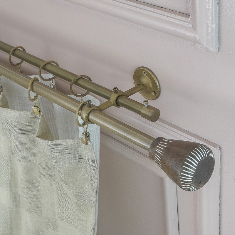 Elegant Gold Curtain Pole with Decorative Tapered Ball Finials-0