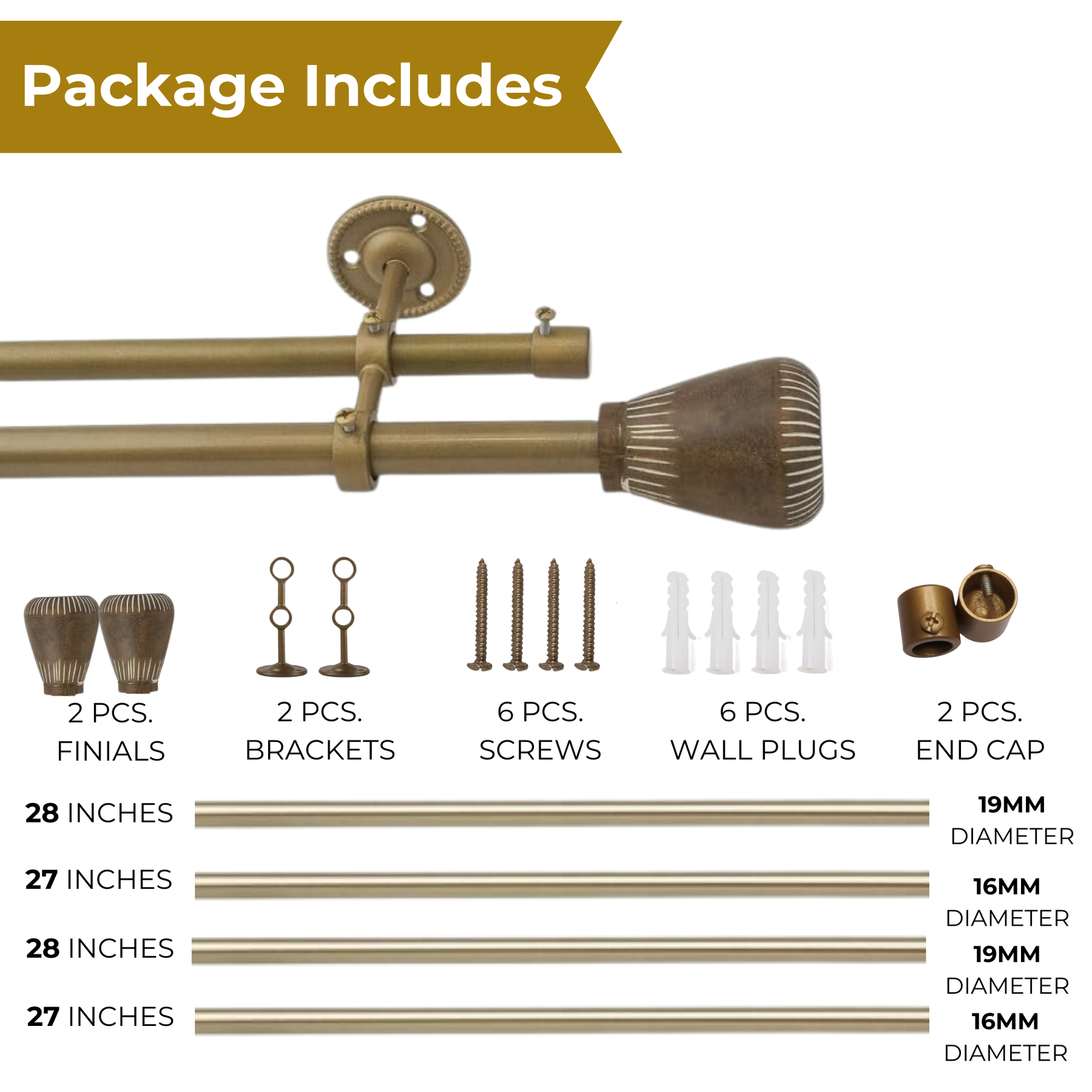 Elegant Gold Curtain Pole with Decorative Tapered Ball Finials-3