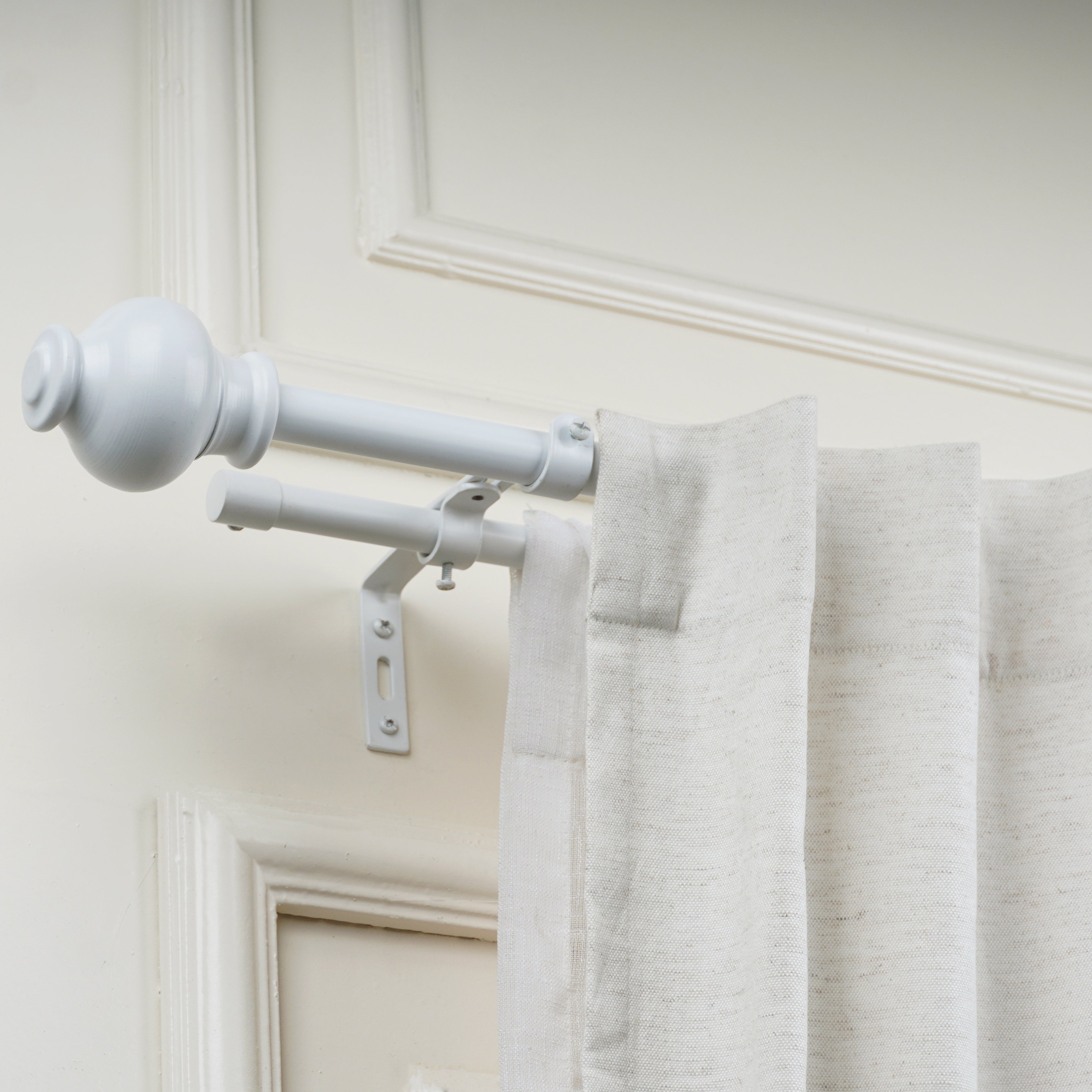 White Double Curtain Pole with Ball Finials | Extendable | 28-144 Inches-0