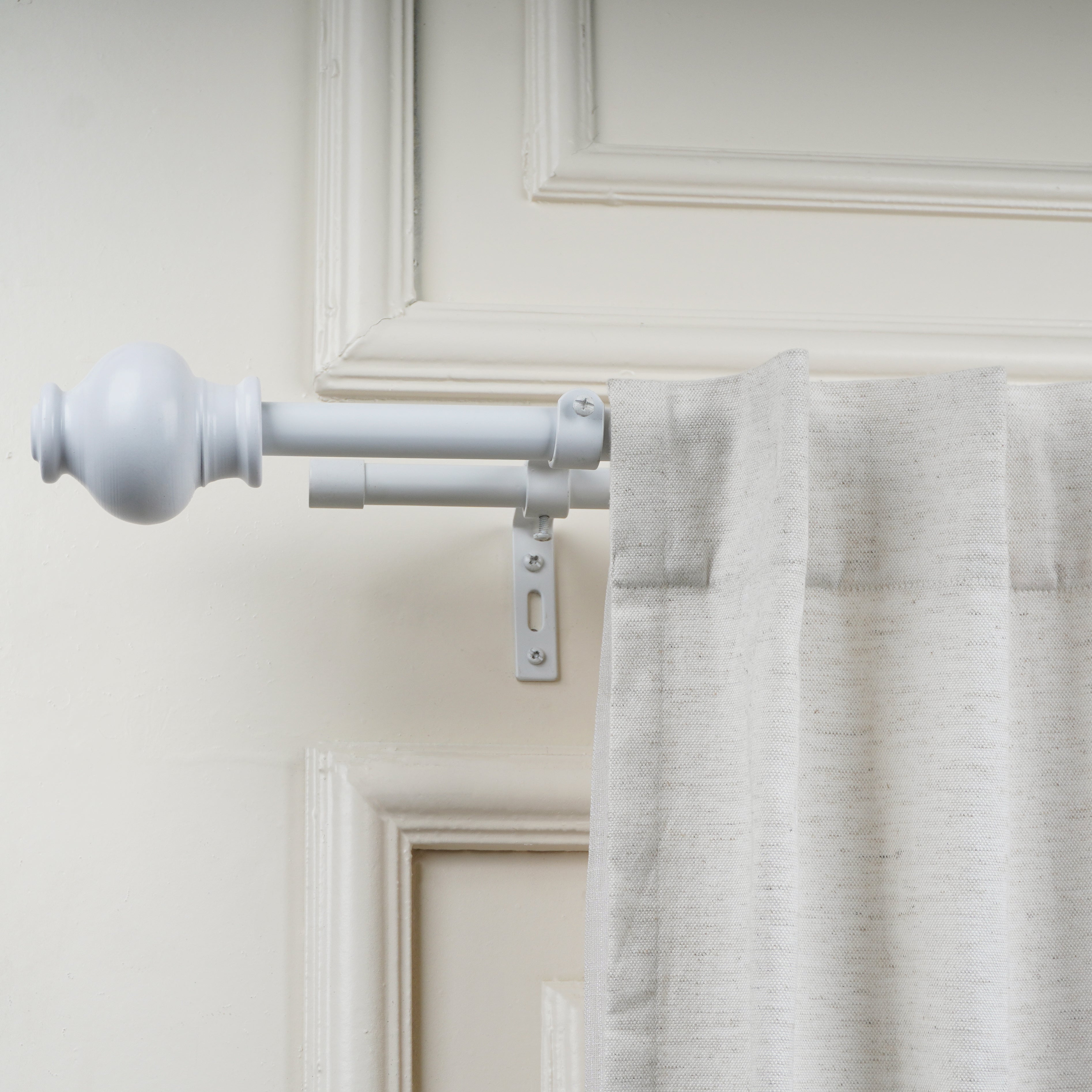 White Double Curtain Pole with Ball Finials | Extendable | 28-144 Inches-1