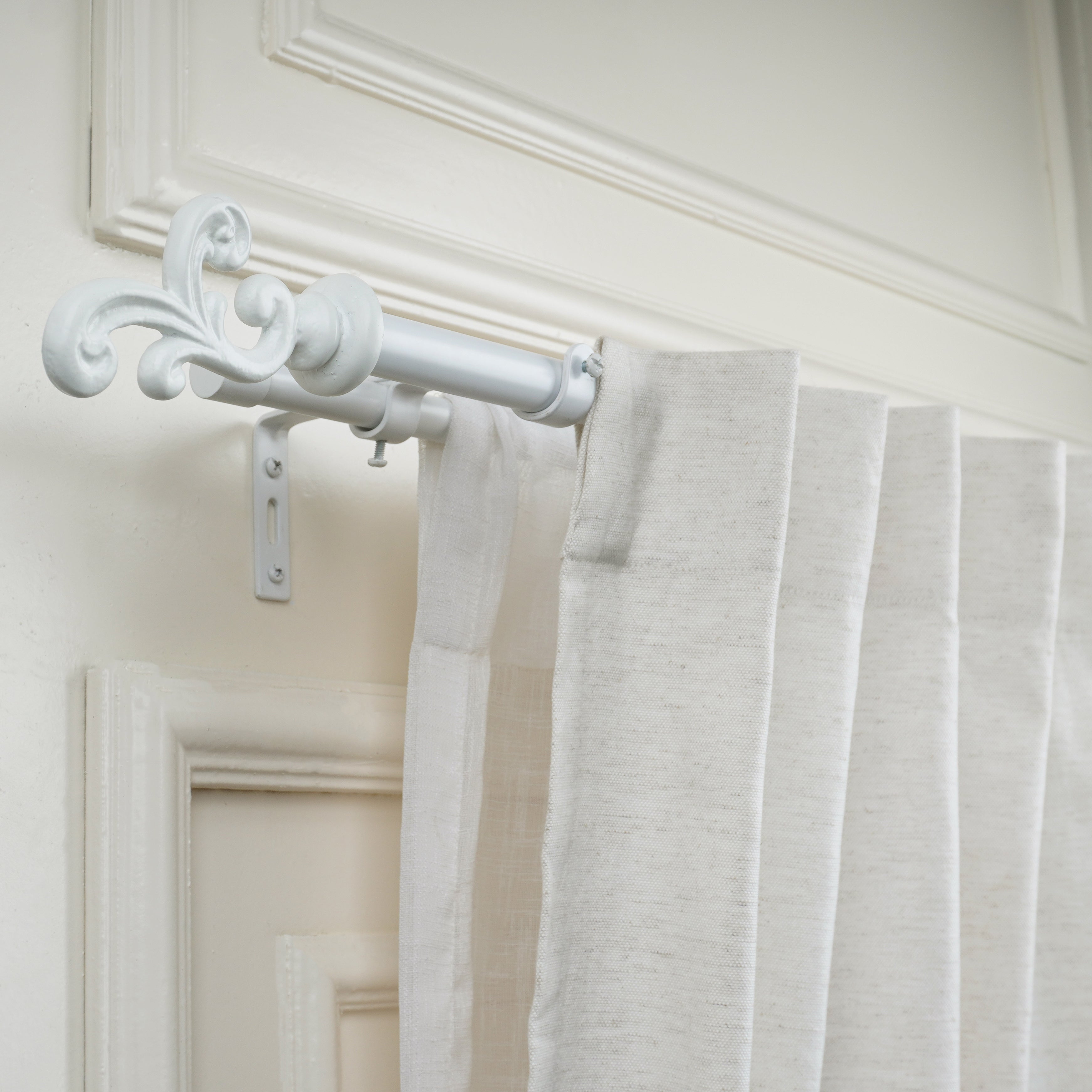 White Double Curtain Rod with Scrolled Finials | 28-144 Inches-2