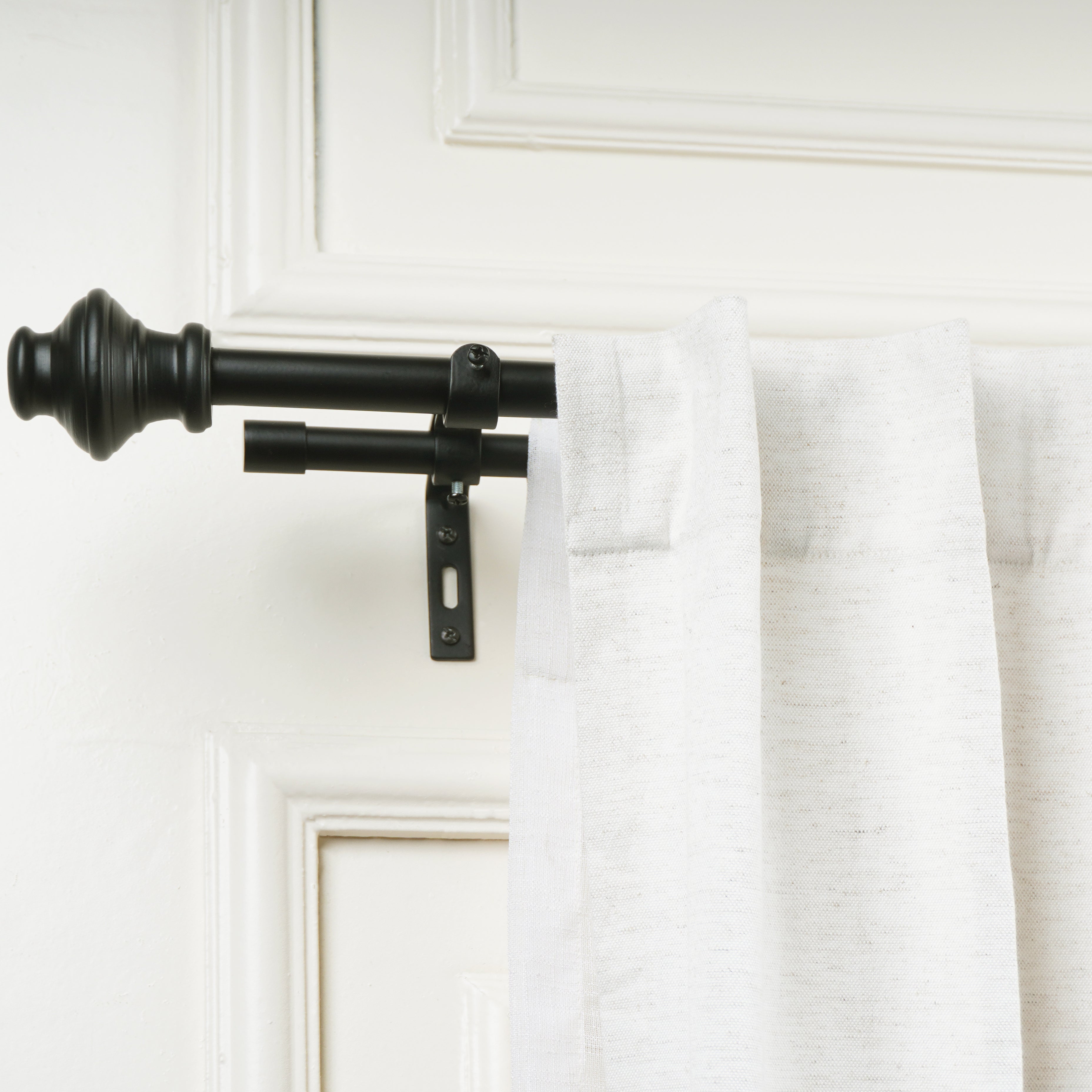 Black Double Curtain Pole | Rustproof & Heavy Duty | Extendable | Classic Finials | 28-144 Inch-1