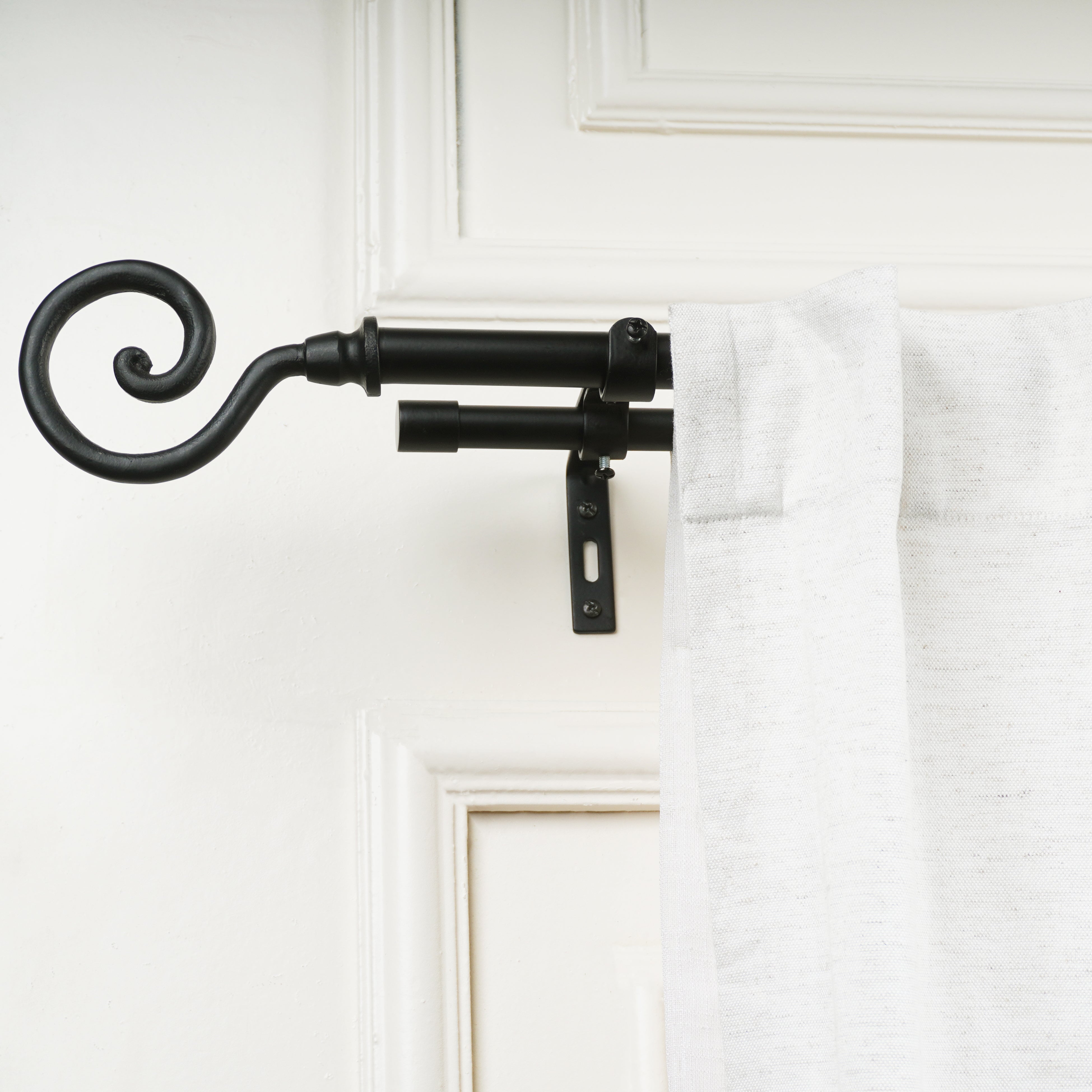 Black Double Curtain Pole | Twist Finials | Rustproof | 25KG Load | Modern Style-0