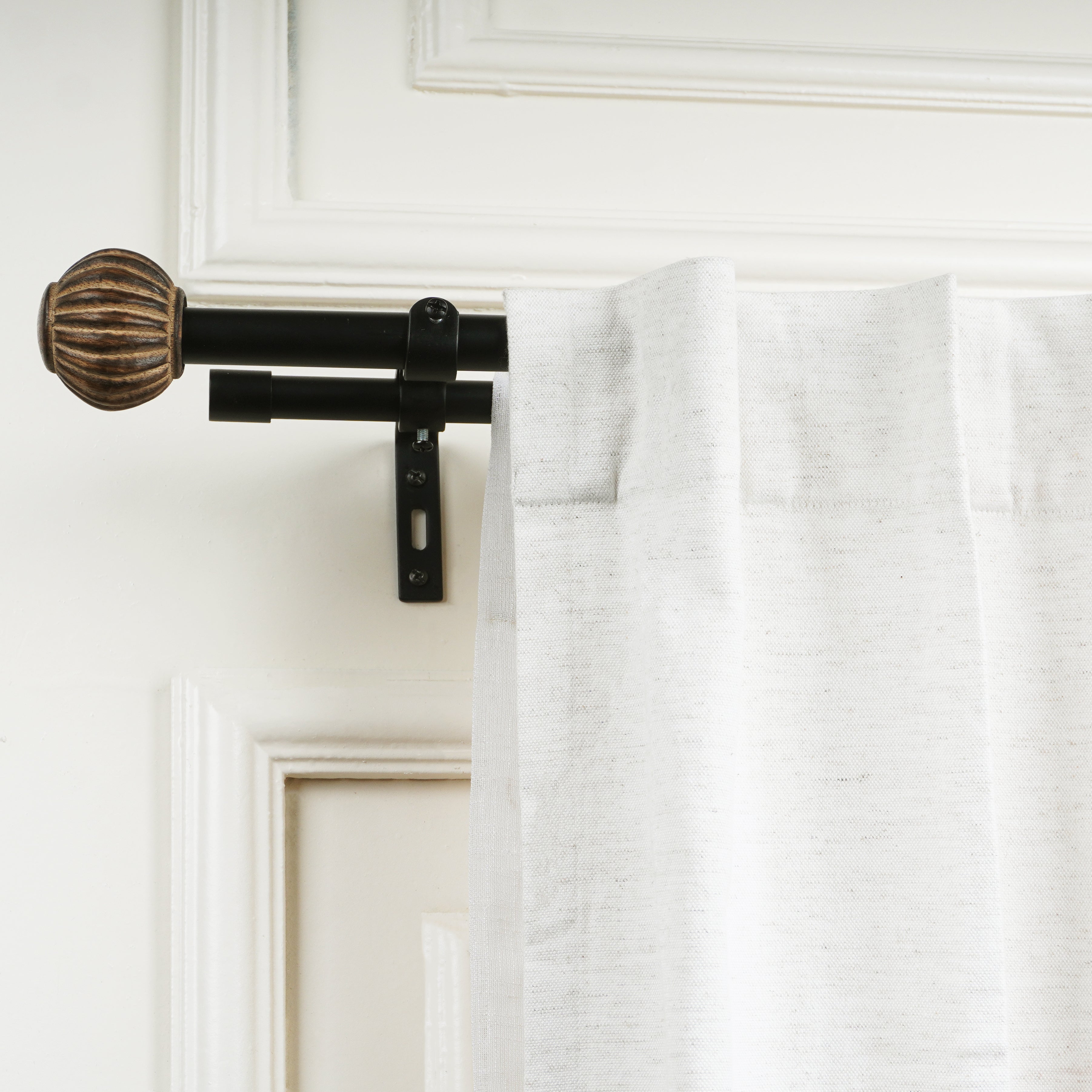 Modern Matt Black Double Curtain Pole | Extendable | 28-144 Inch | Perfect for Layering Curtains & Sheers-0