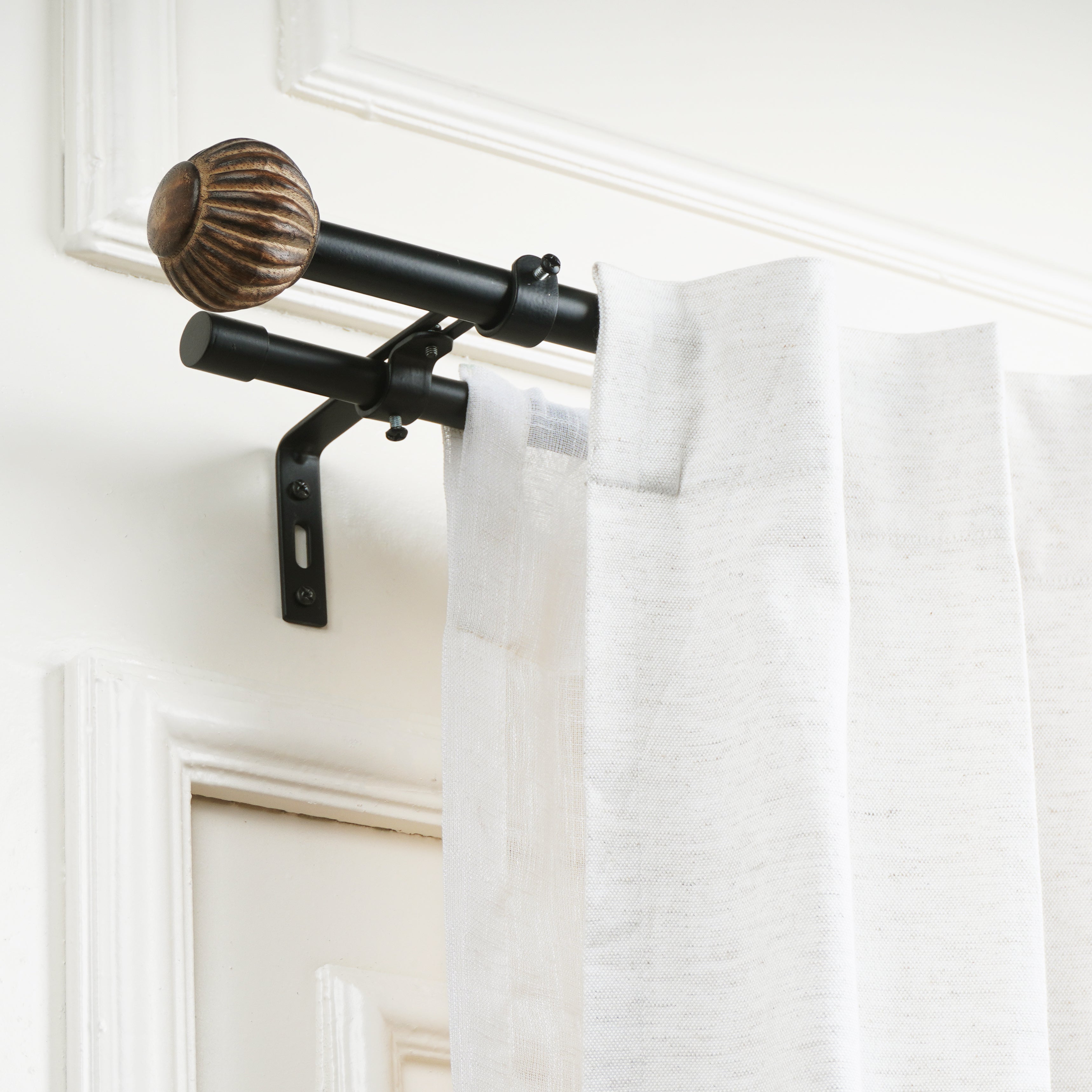 Modern Matt Black Double Curtain Pole | Extendable | 28-144 Inch | Perfect for Layering Curtains & Sheers-1