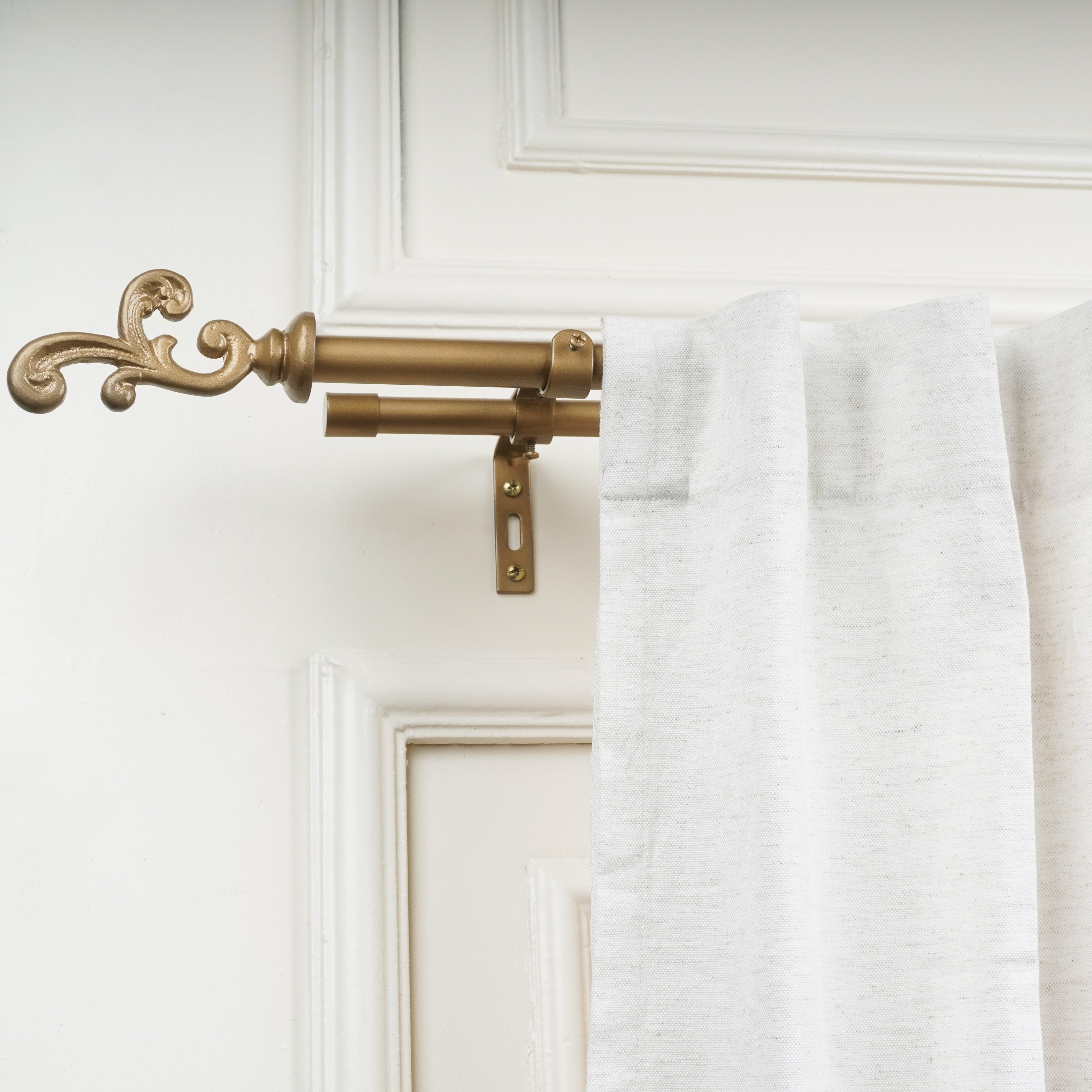 Gold Double Curtain Pole | Rustproof & Heavy Duty | Extendable | Ornate Finials | 28-144 Inch-1
