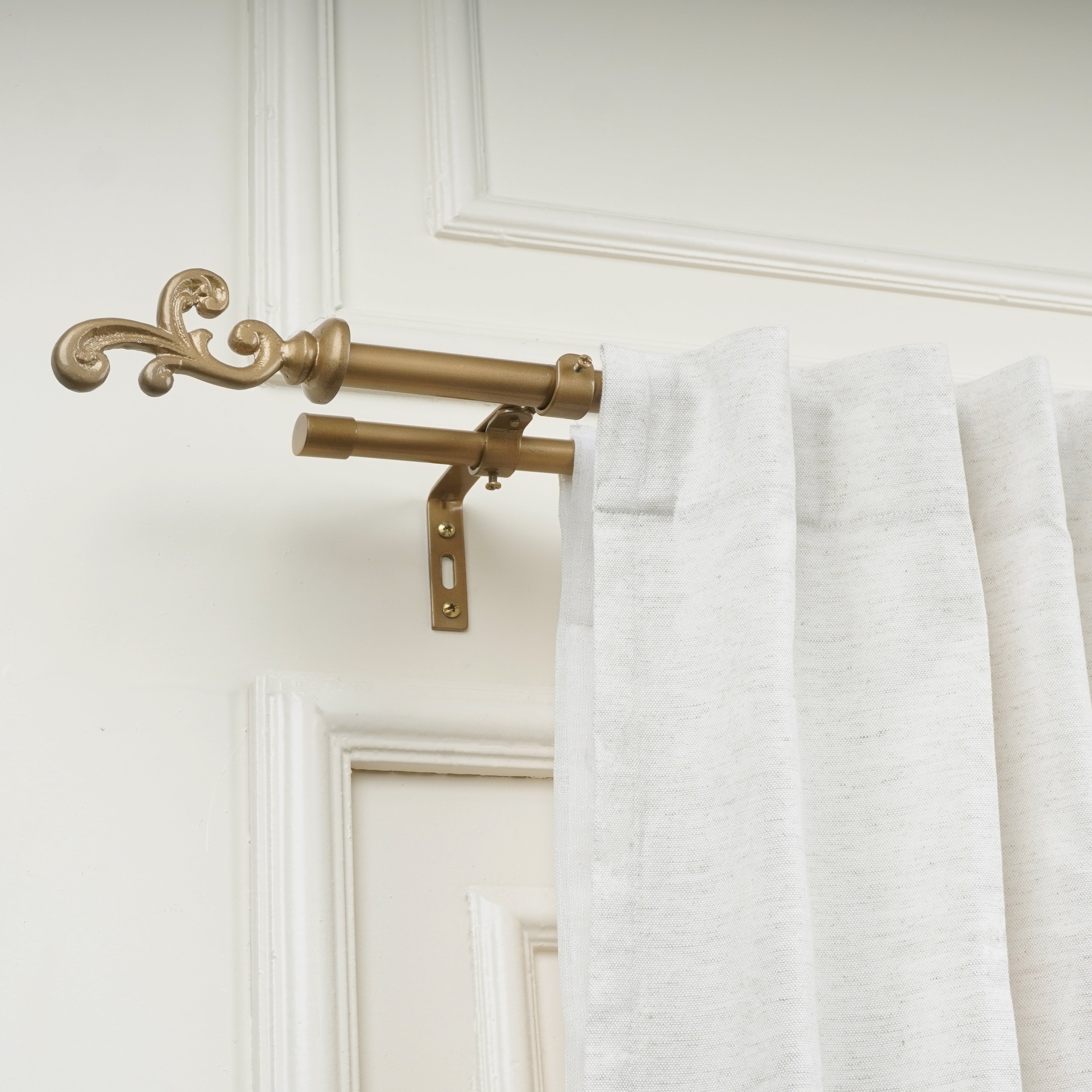 Gold Double Curtain Pole | Rustproof & Heavy Duty | Extendable | Ornate Finials | 28-144 Inch-0