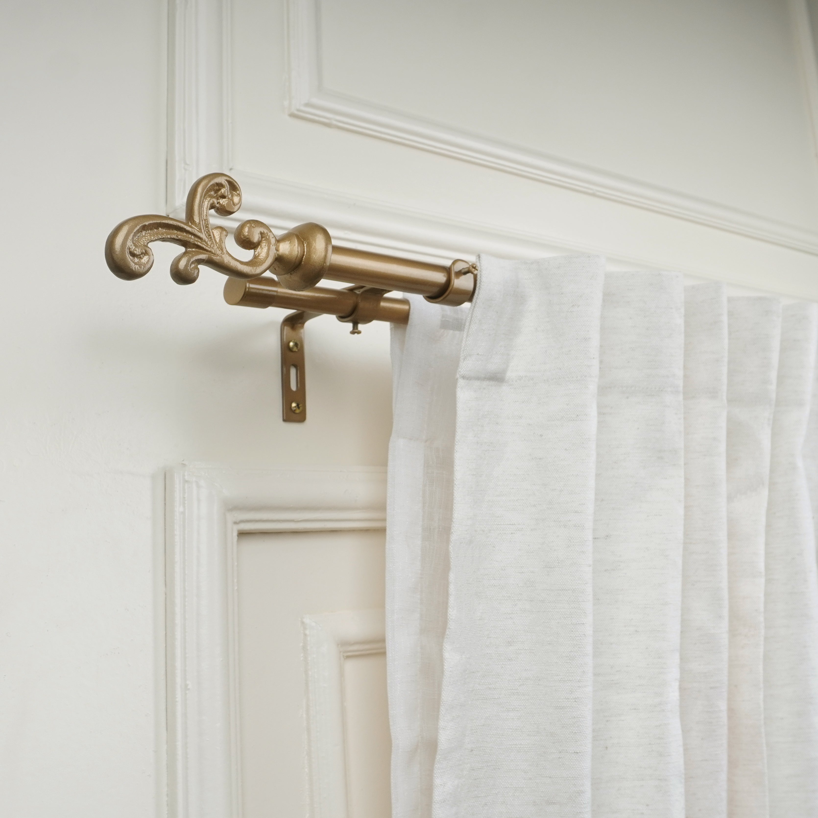 Gold Double Curtain Pole | Rustproof & Heavy Duty | Extendable | Ornate Finials | 28-144 Inch-2