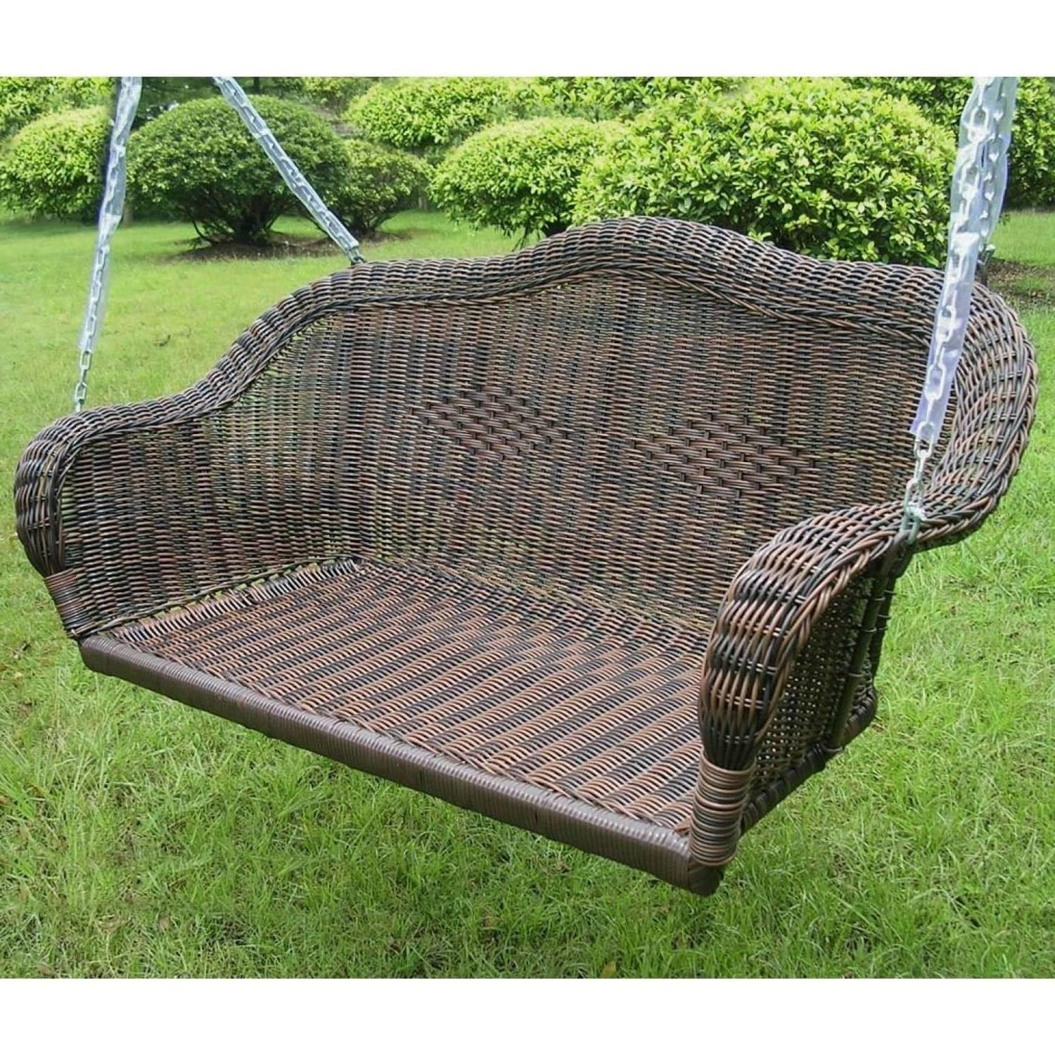 Brown Resin Wicker Porch Swing with 4-ft Hanging Chain - PRHOMZ