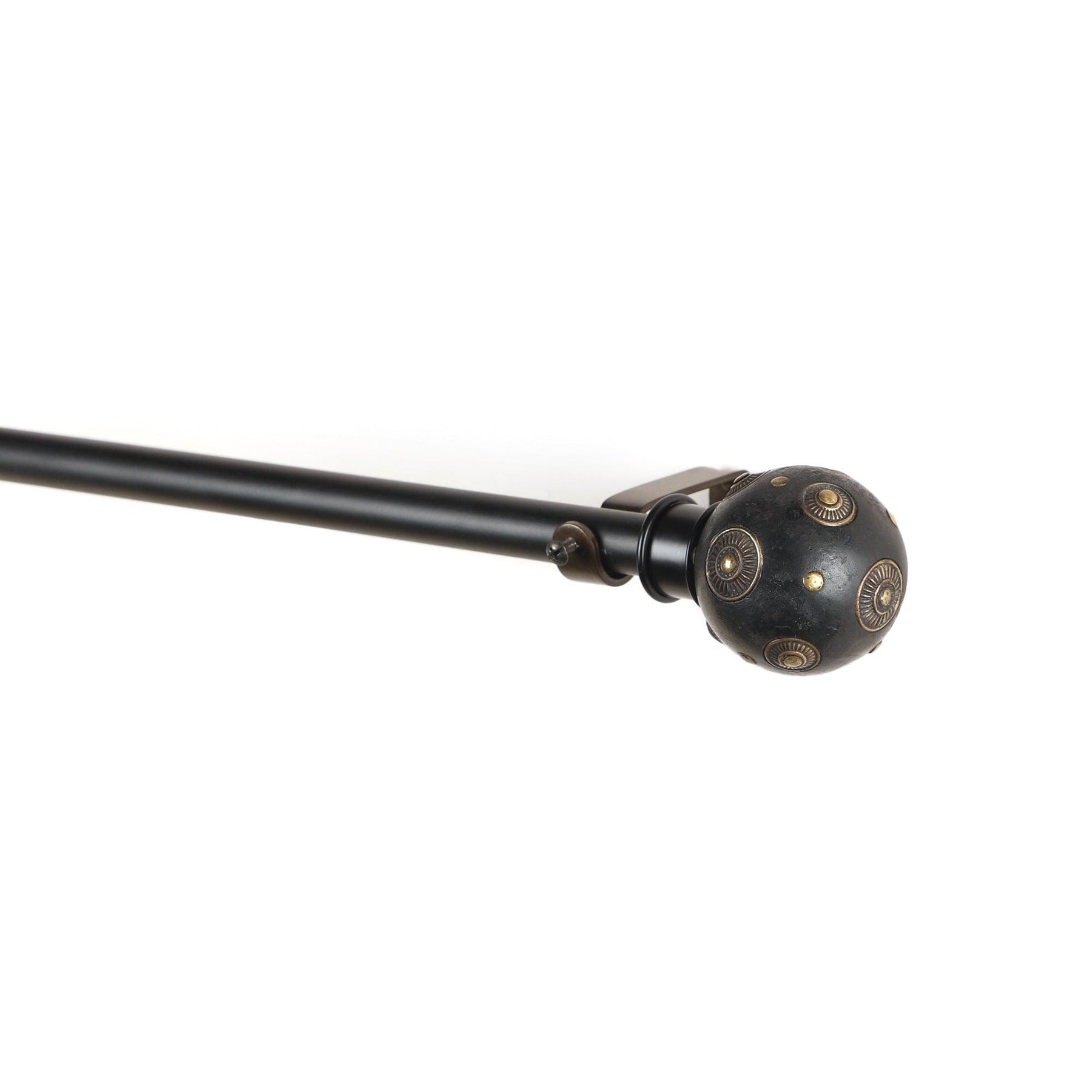Black Extendable Curtain Pole | Studded Wooden Finials | 61-366cm-1