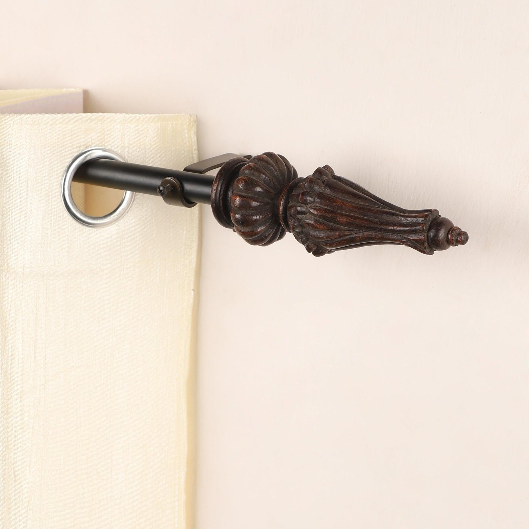 Black Extendable Curtain Pole | Urn-Shaped Wooden Finials | 61-366cm-0