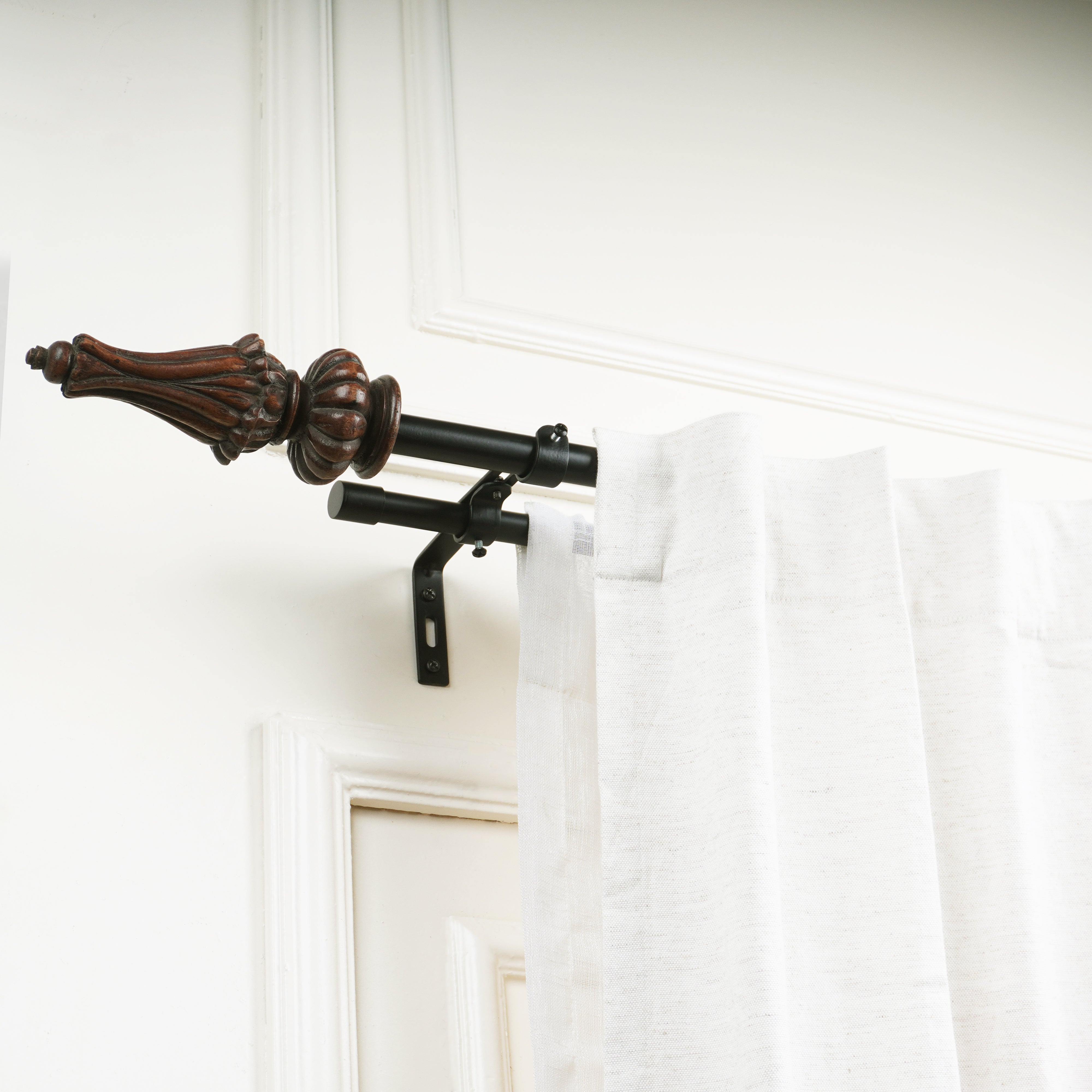 Black Extendable Double Curtain Pole with Urn Finials - 28-144 Inch-2