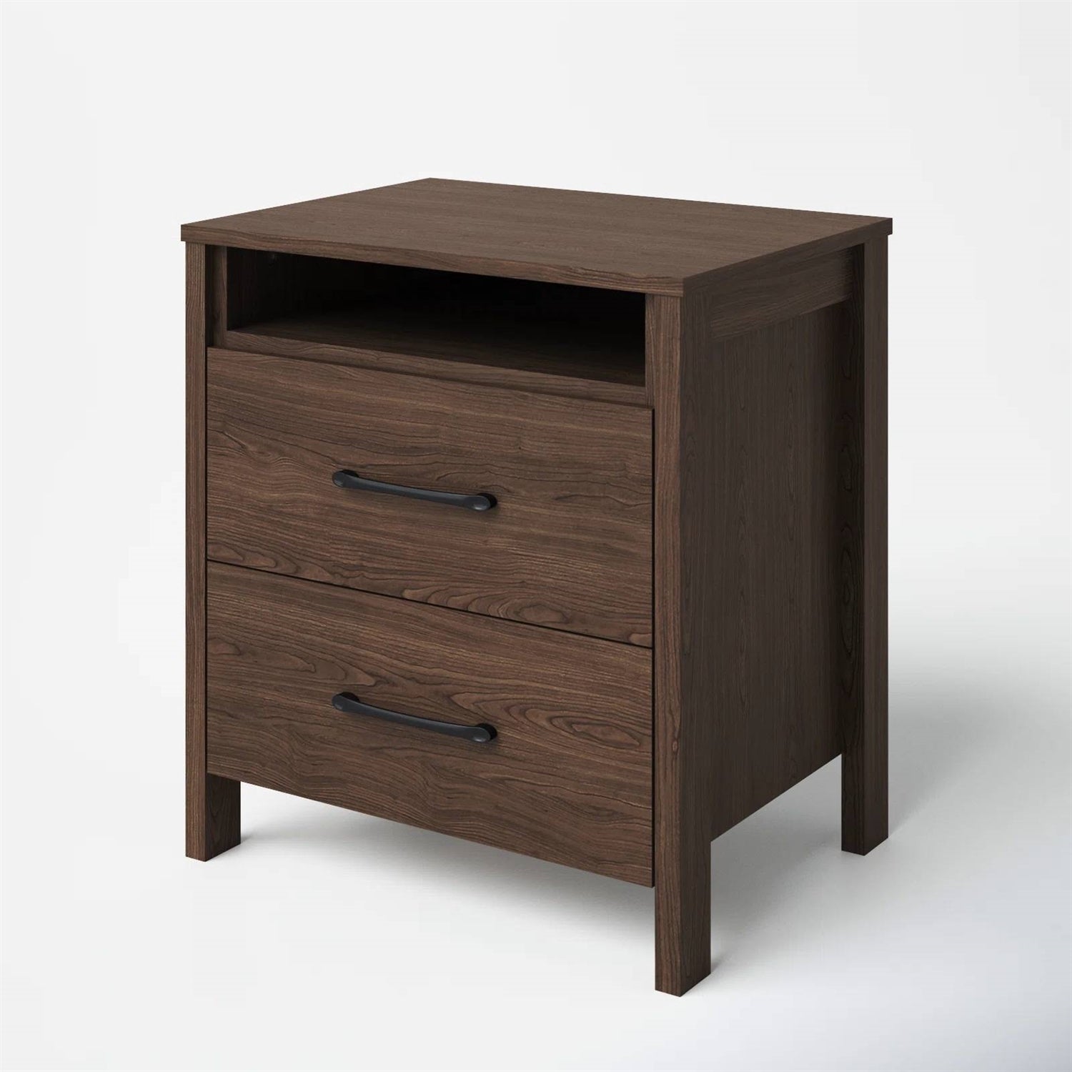 Modern 2-Drawer Nightstand Bedside Table in Brown Walnut Wood Finish-3