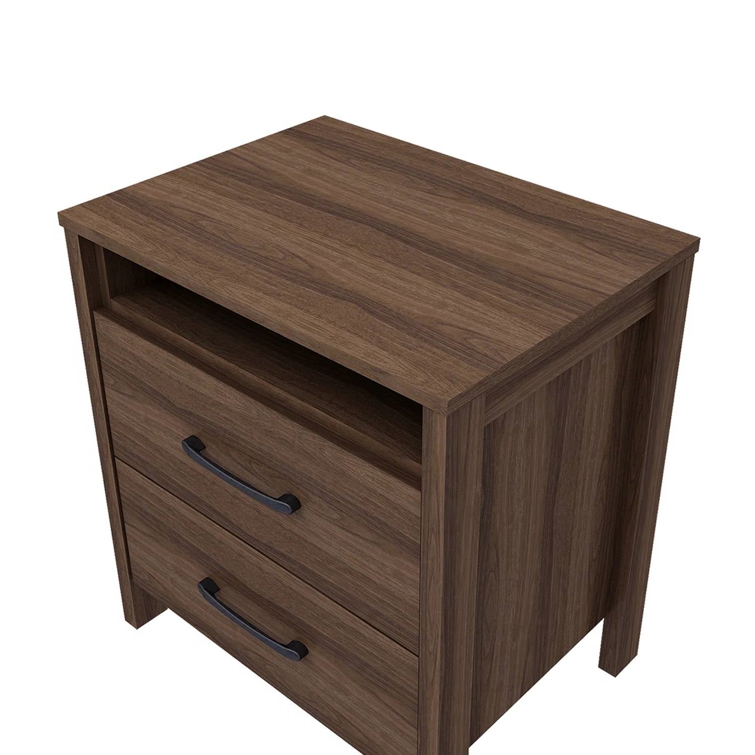 Modern 2-Drawer Nightstand Bedside Table in Brown Walnut Wood Finish-4