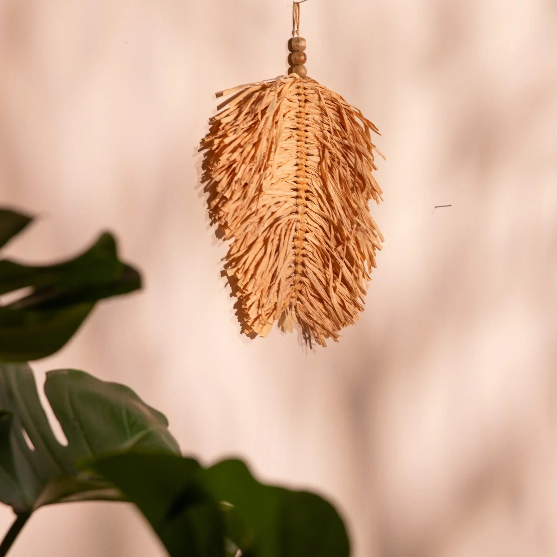 Handmade Raffia Leaf Wall Hanging - Natural, Bohemian Decor for Living Room, Bedroom-0