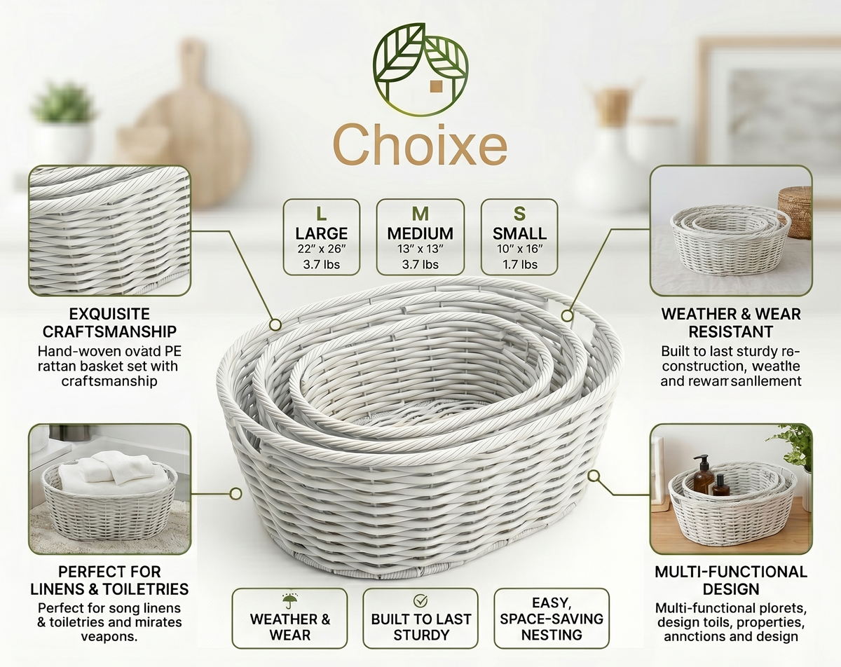 Multi-Purpose Nesting Rattan Basket 3-Piece Set