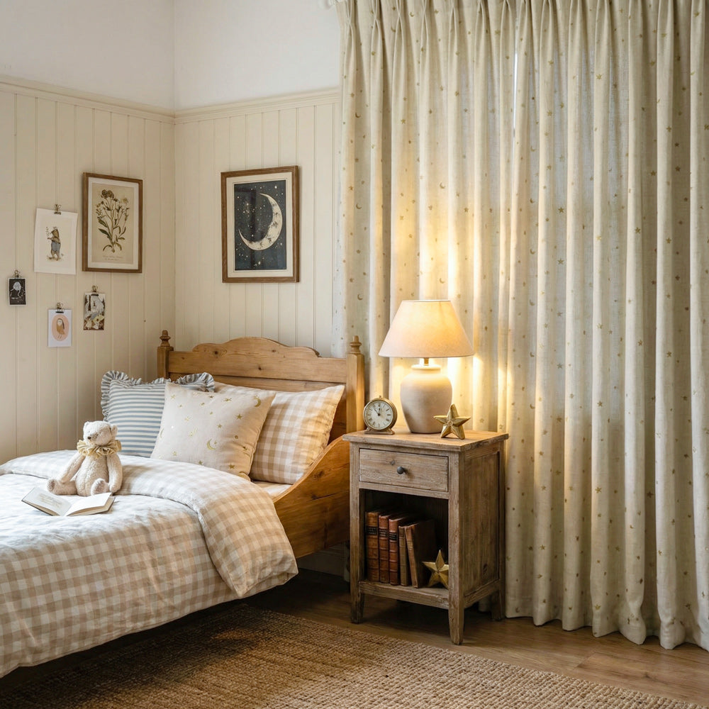 Ravi Moon & Star Embroidered Cotton Linen Curtains