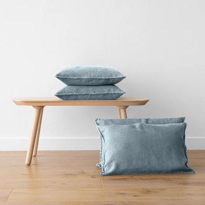 Teal Blue-Set of 2 | Raw Edged Pillow Covers, Cushion Covers (Covers only) in Pure Linen | Super Soft | Pre-washed - PRHOMZ