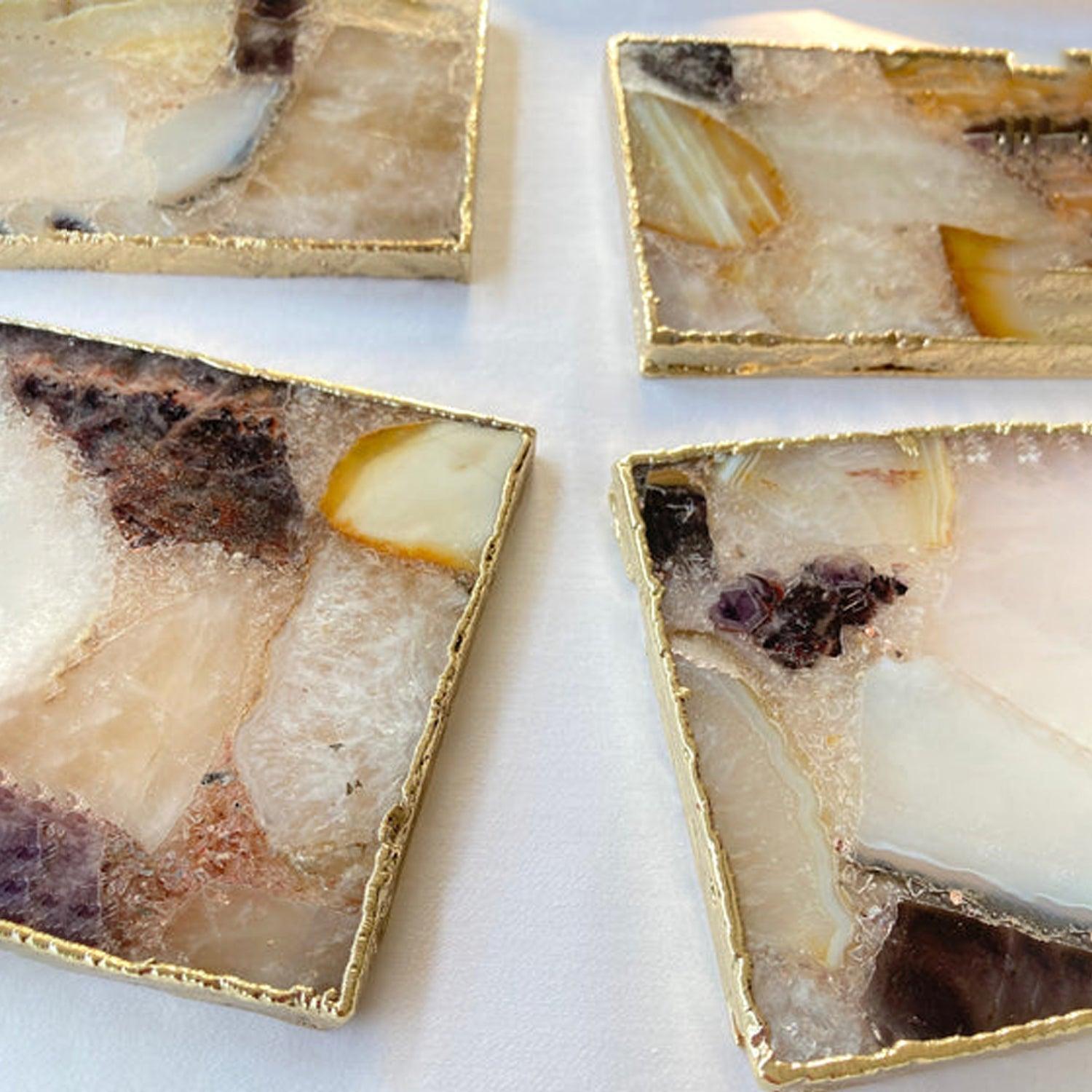 Raw Mixed Agate - Set of 4 Large Square Coasters | Personalised Momentos - PRHOMZ