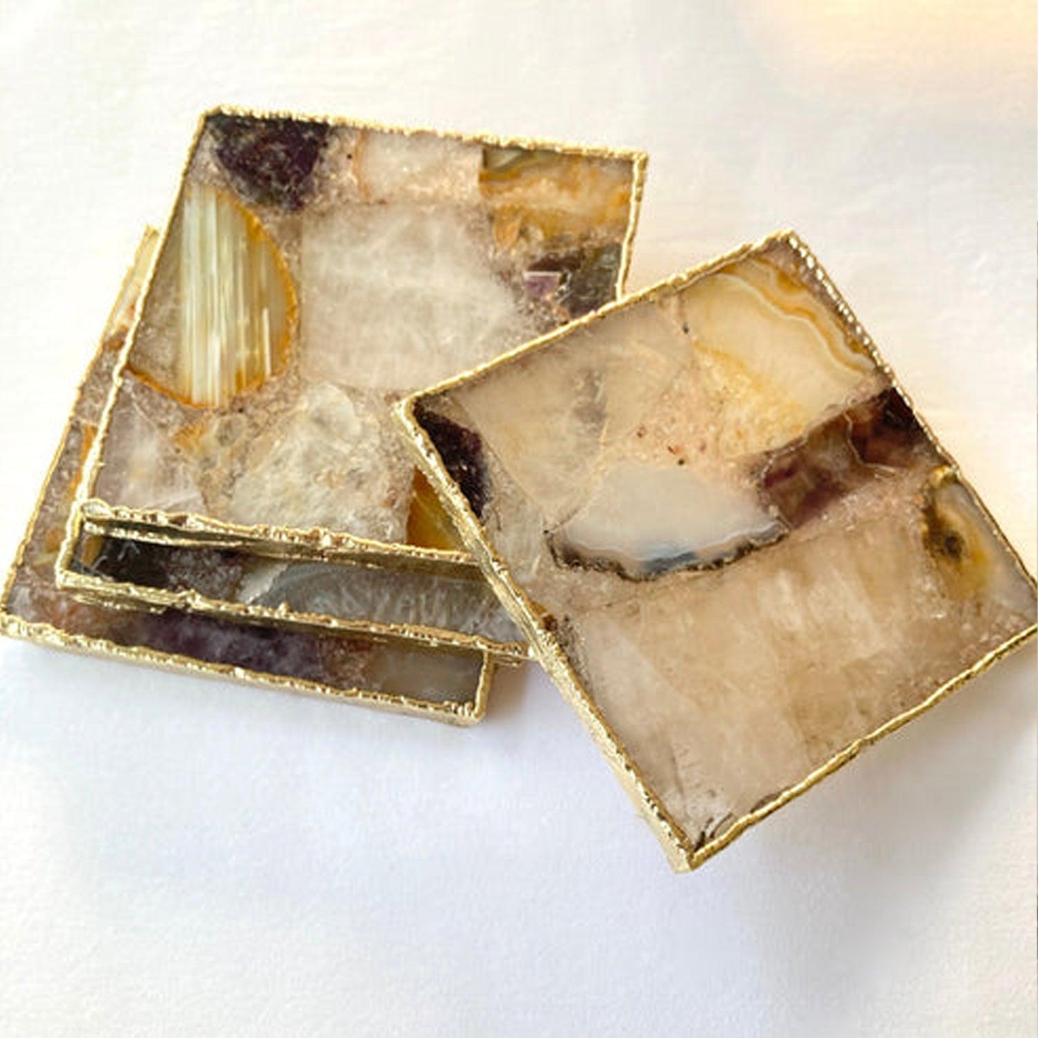 Raw Mixed Agate - Set of 4 Large Square Coasters | Personalised Momentos - PRHOMZ