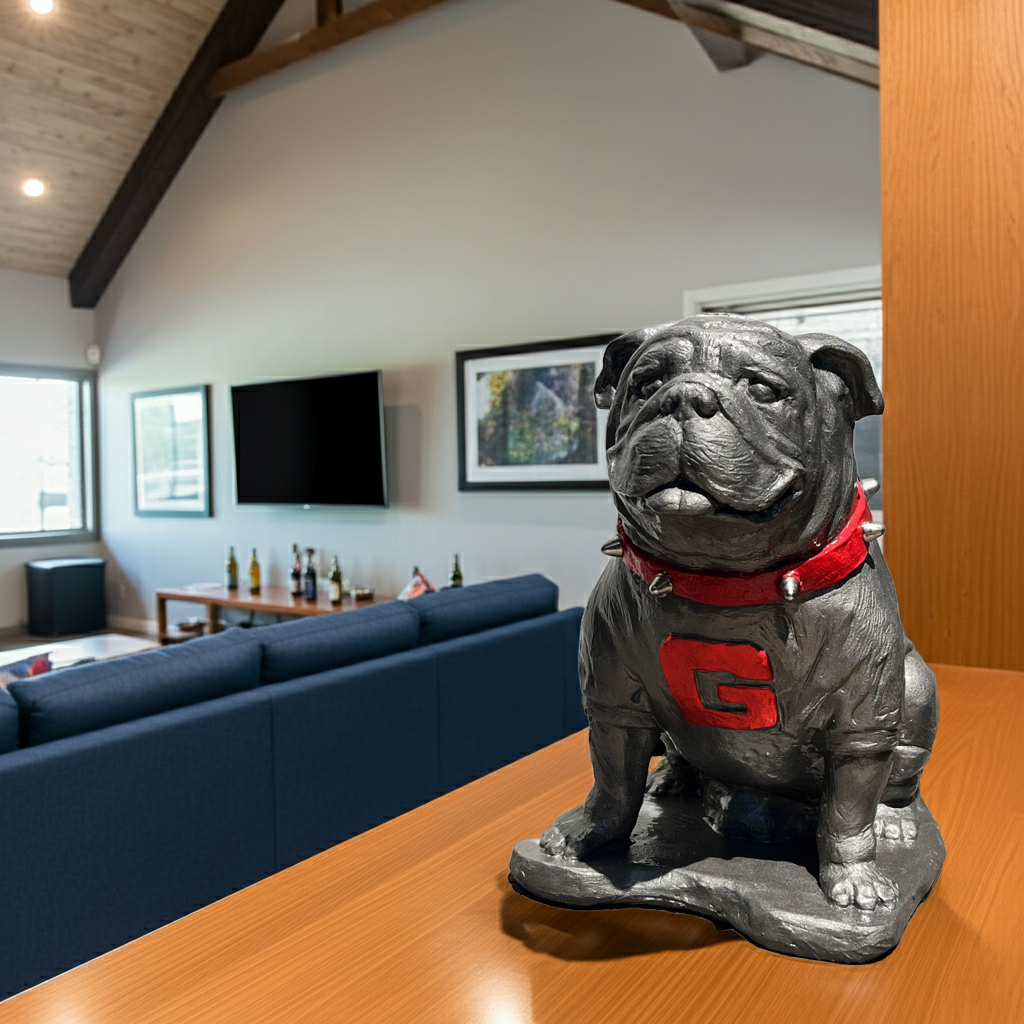 Pewter metal coating, Georgia Bulldogs Mascot Cement Sculpture for Garden, Yard, Home Decor and Porch.