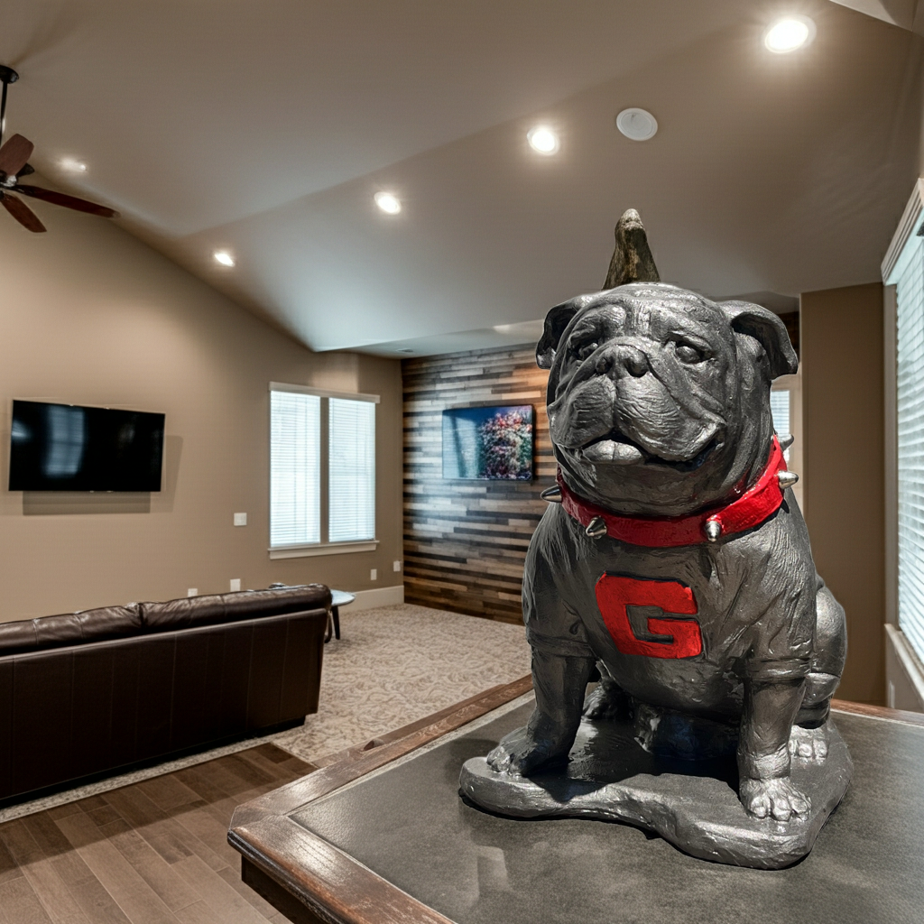 Pewter metal coating, Georgia Bulldogs Mascot Cement Sculpture for Garden, Yard, Home Decor and Porch.