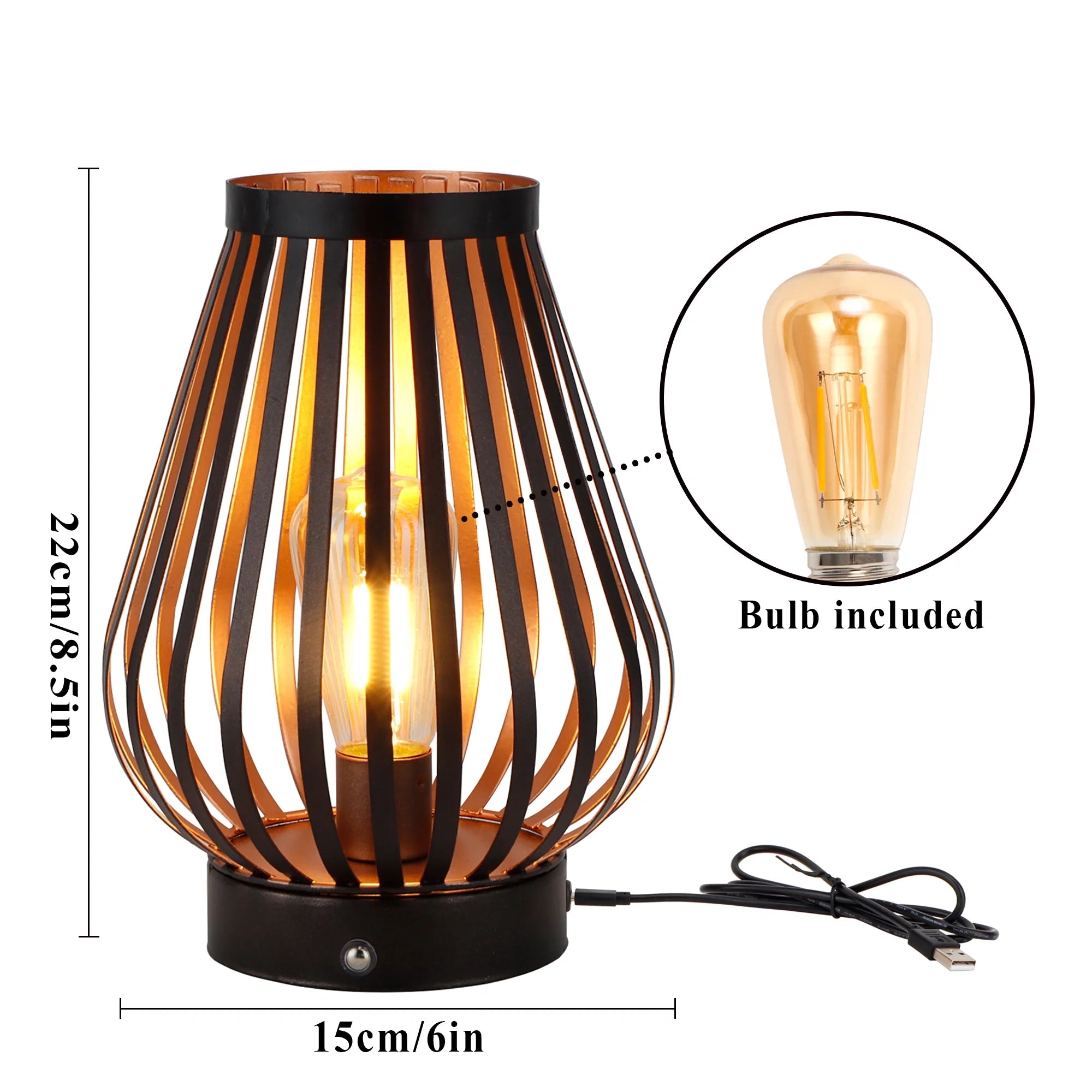 8.5''H Rechargeable Battery Powered Lamp with LED Edison Style Bulb-4