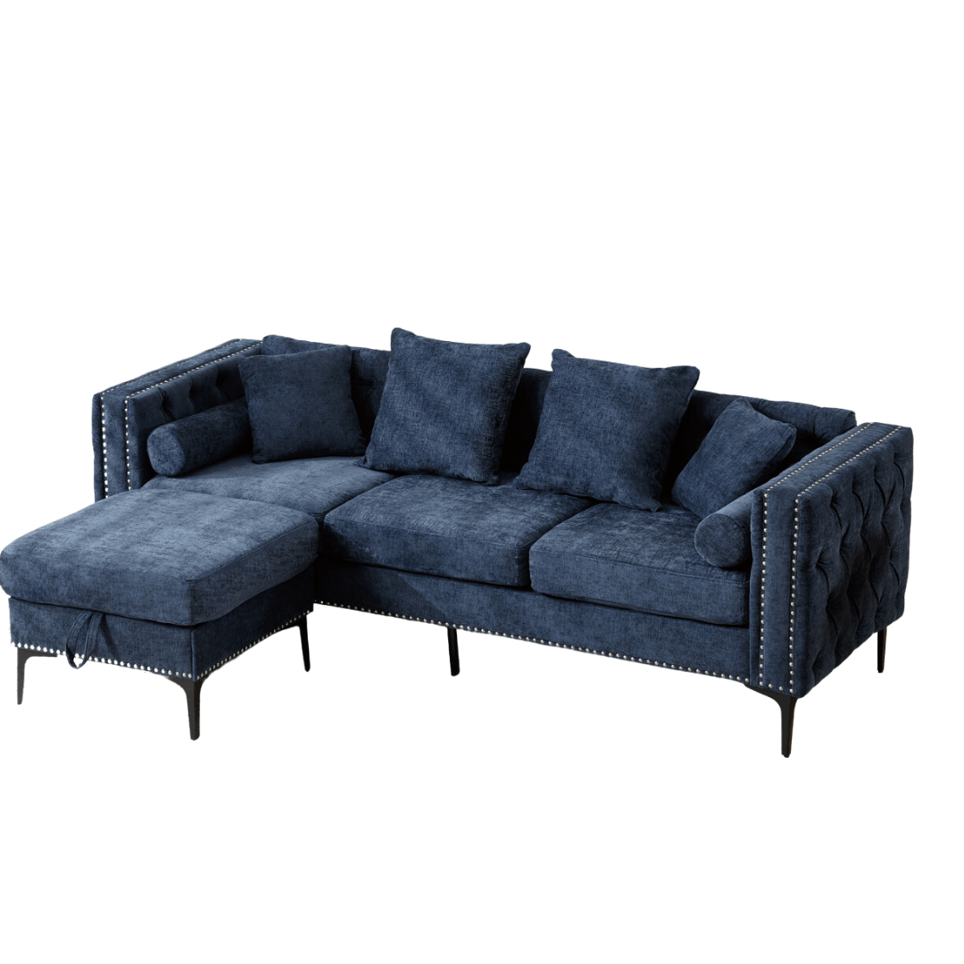 L Shaped Sectional Convertible Sofa with Storage Ottoman and Modern Tufted style - PRHOMZ