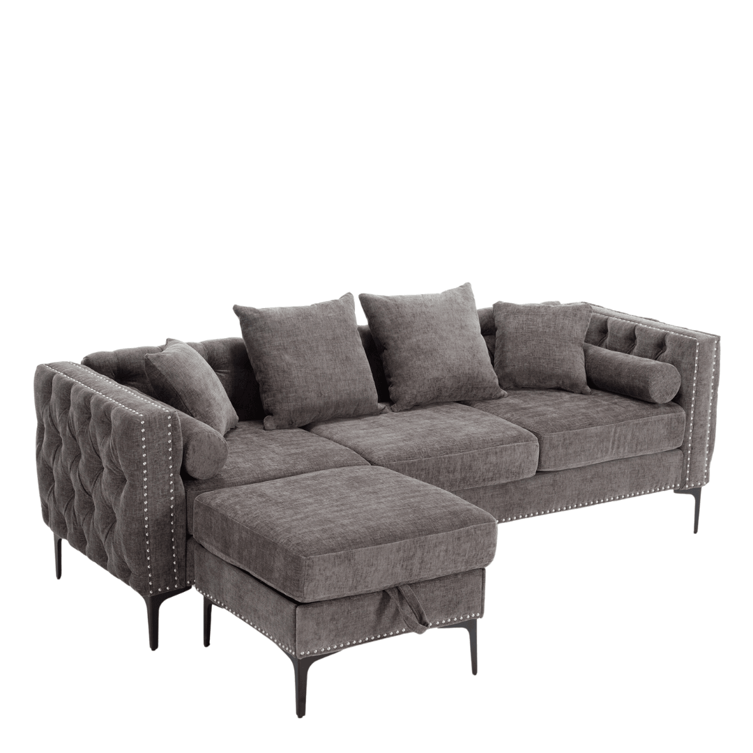 L Shaped Sectional Convertible Sofa with Storage Ottoman and Modern Tufted style - PRHOMZ