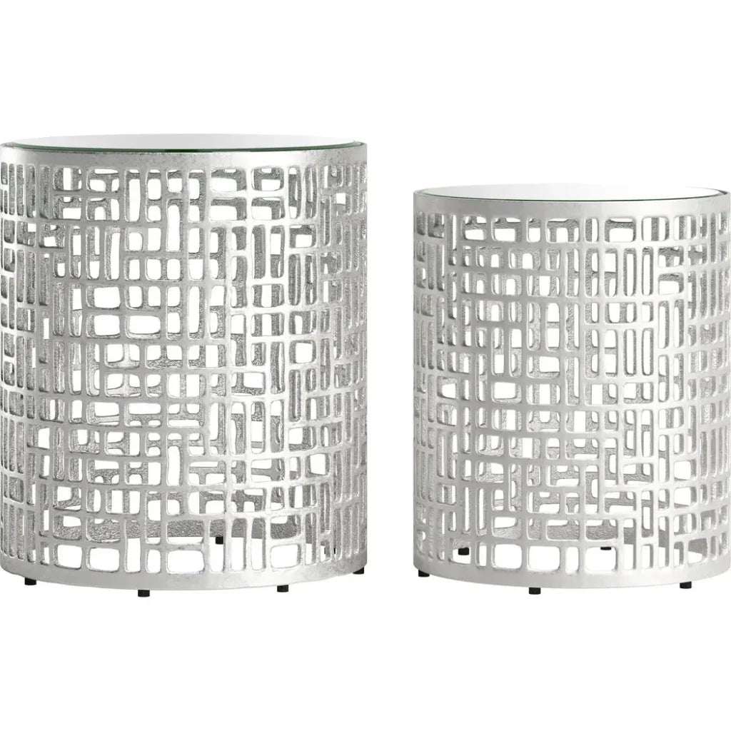 Reden Glass & Aluminum Round Side Table Set (2-Piece)