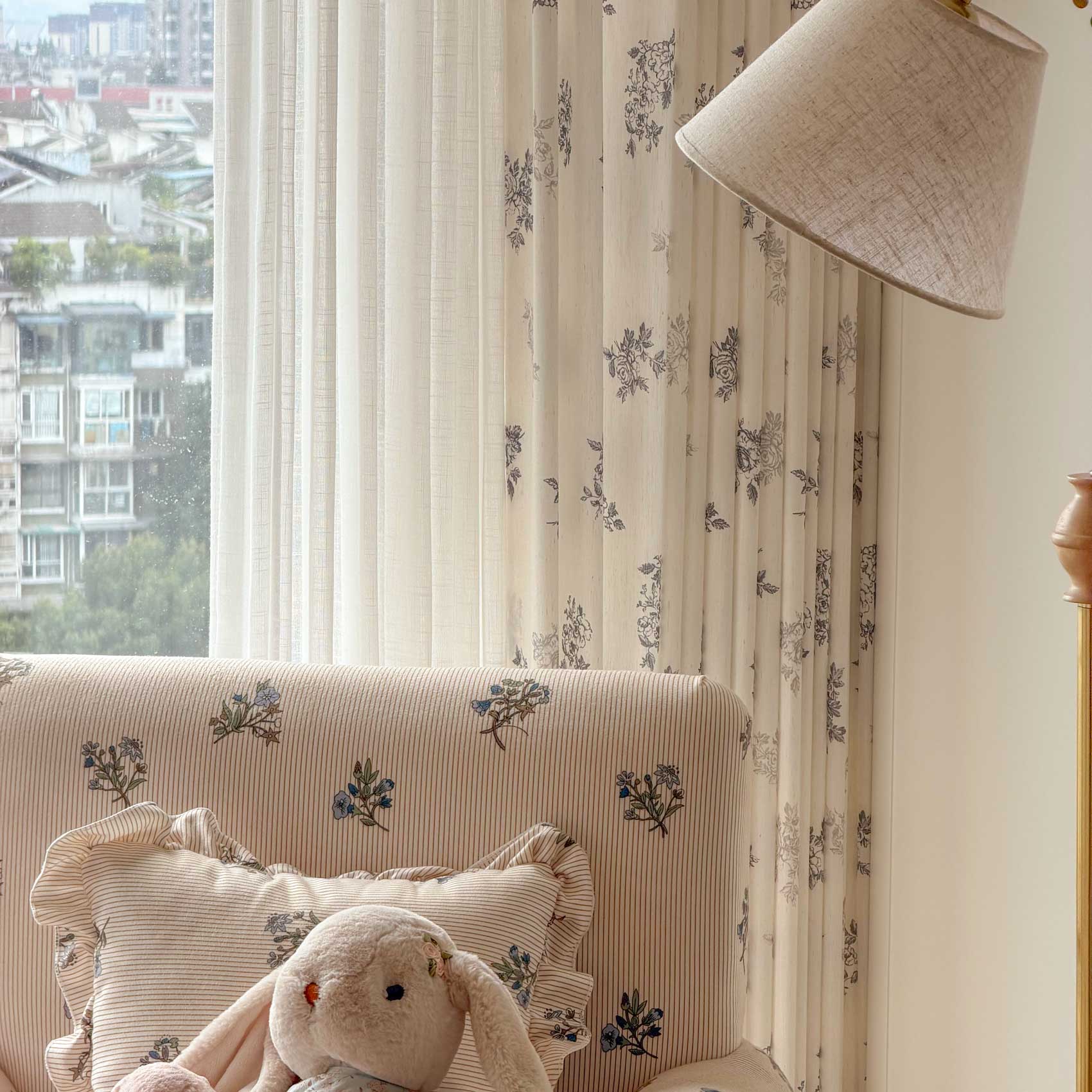 Reeta French Style Grey Floral Printed Curtains
