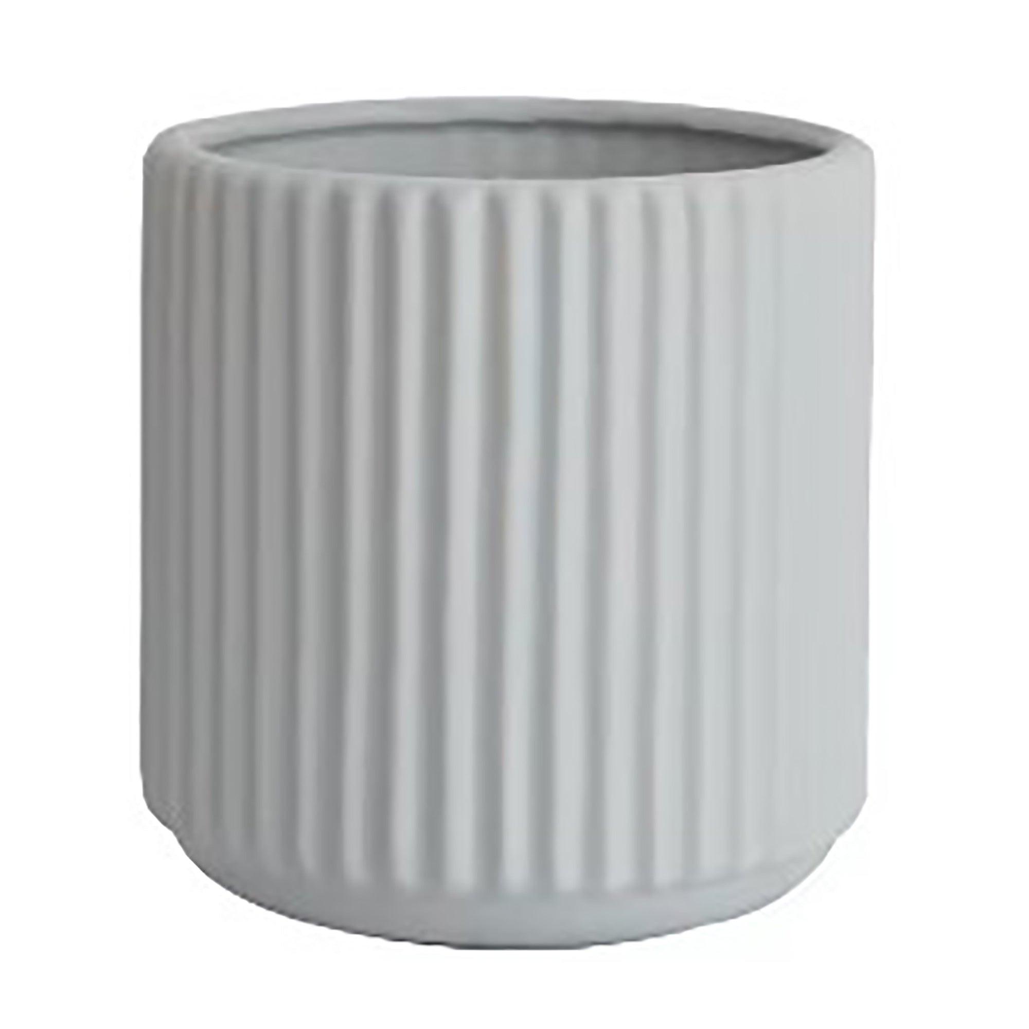 Ribbed Ceramic Vase-Grey-L - PRHOMZ
