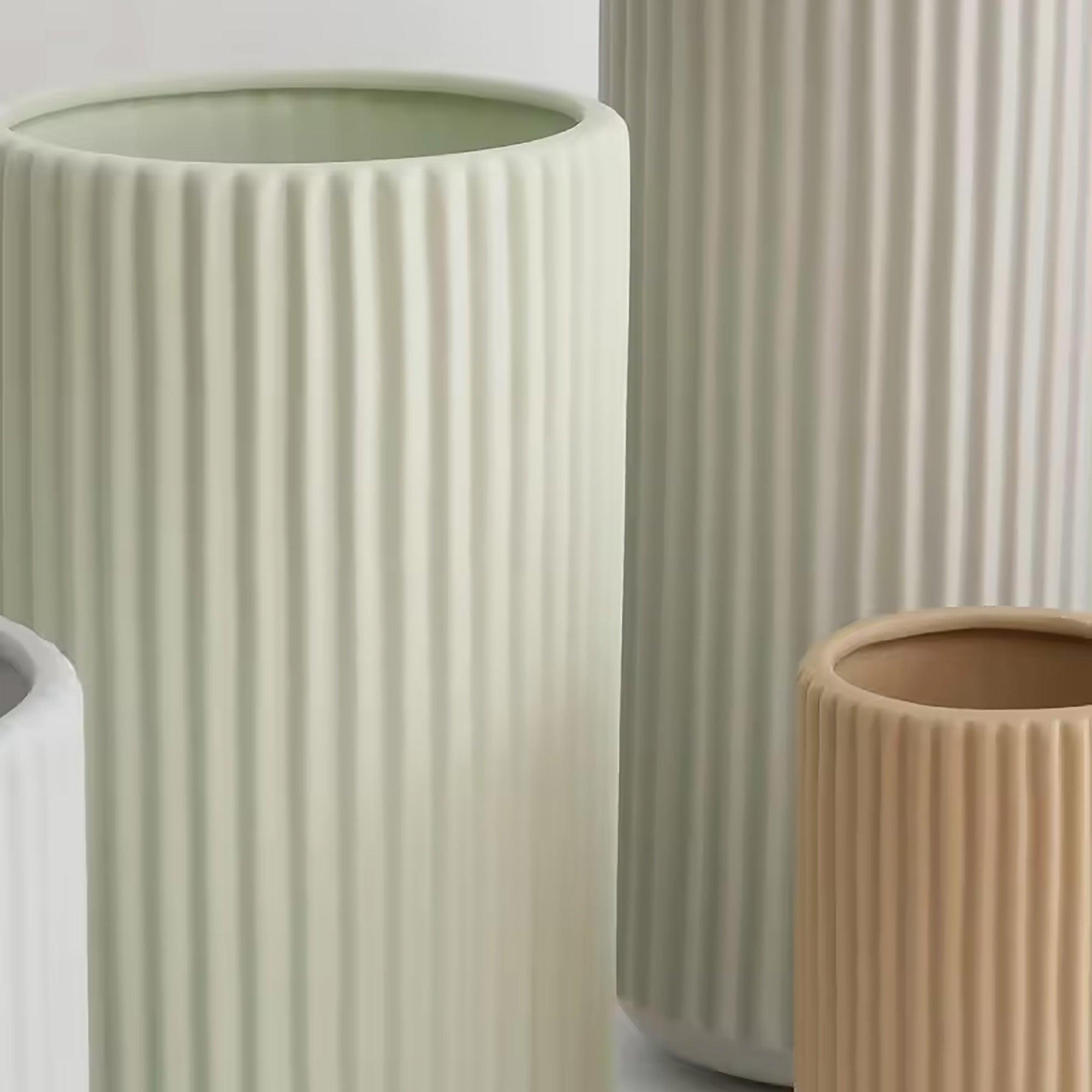 Ribbed Ceramic Vase-Beige-XXXL - PRHOMZ