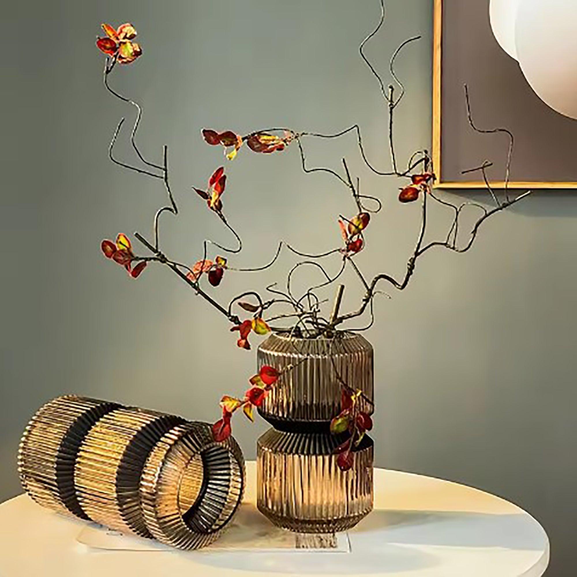 Ribbed Designer Vase-Large-Champagne - PRHOMZ