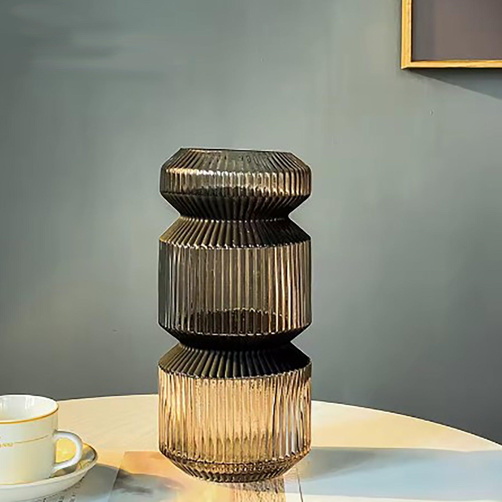 Ribbed Designer Vase-Large-Champagne - PRHOMZ