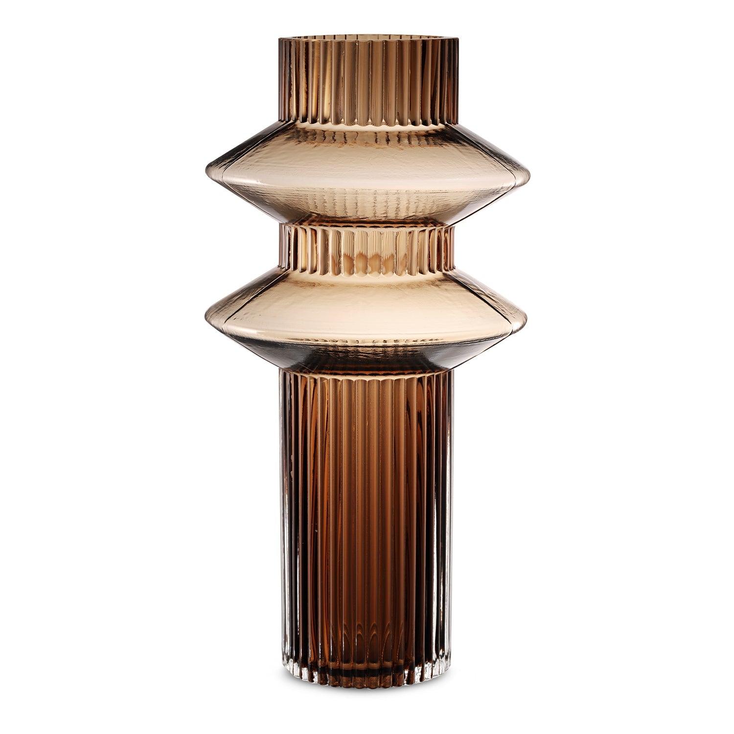 Ribbed Layered Tall Glass Vase-Large-Amber - PRHOMZ