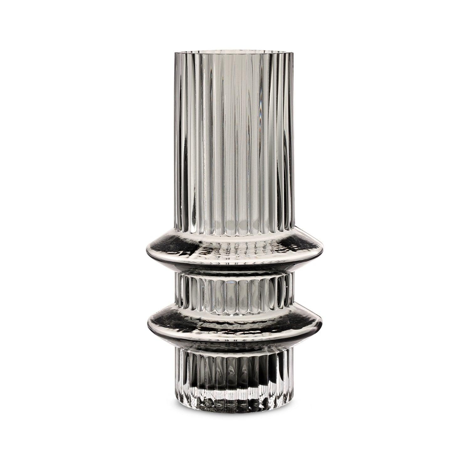 Ribbed Layered Tall Glass Vase-Medium-Grey - PRHOMZ